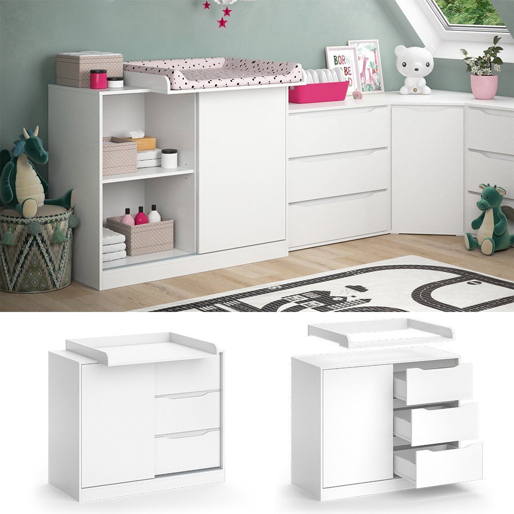 Vicco Wickelkommode Ruben, Weiß, 113 x 93 cm mit Wickelaufsatz