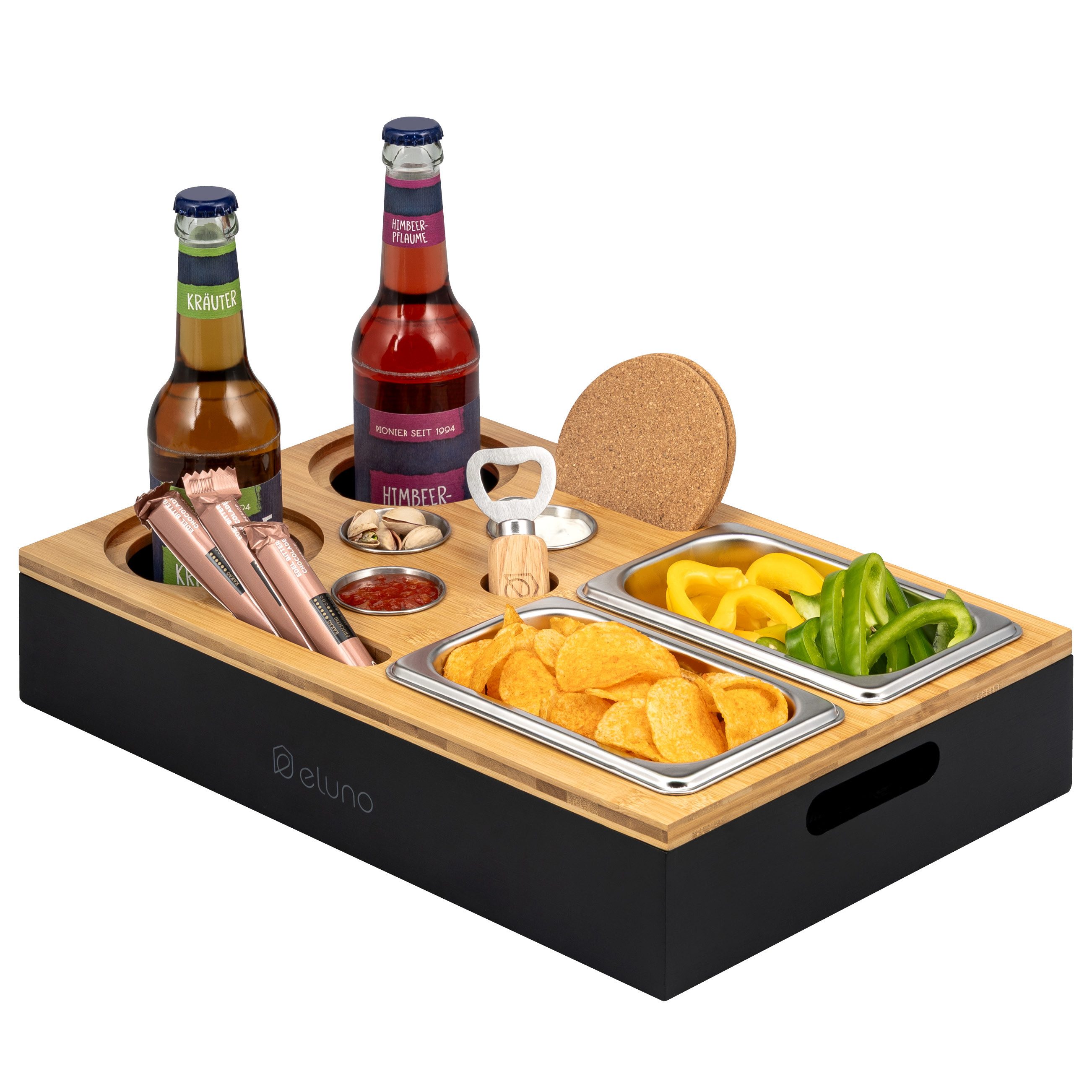 eluno Snackschale Couchbar mit abnehmbarem Deckel aus Bambus