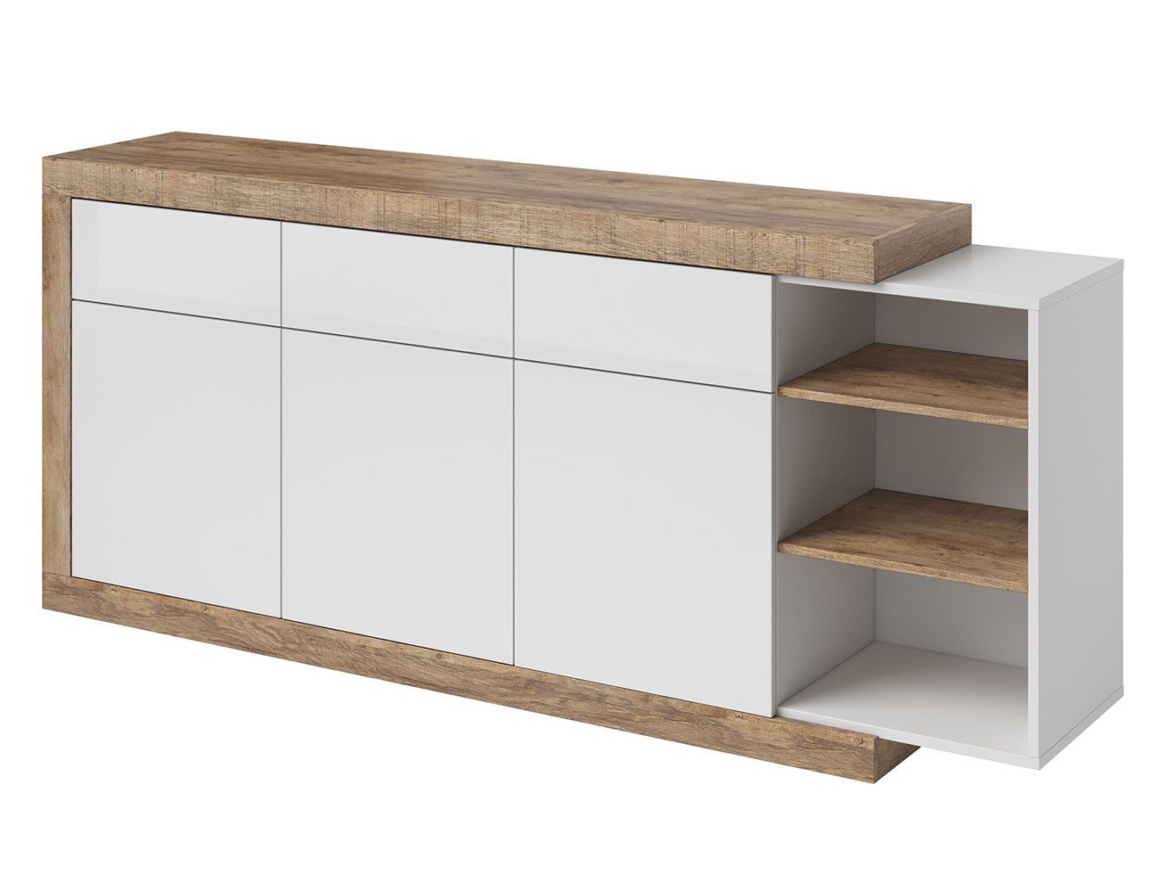Helvetia Sideboard Saragossa (Sintra, 1 St., 1-teilig), 200 cm weiß Hochglanz / samdal eiche