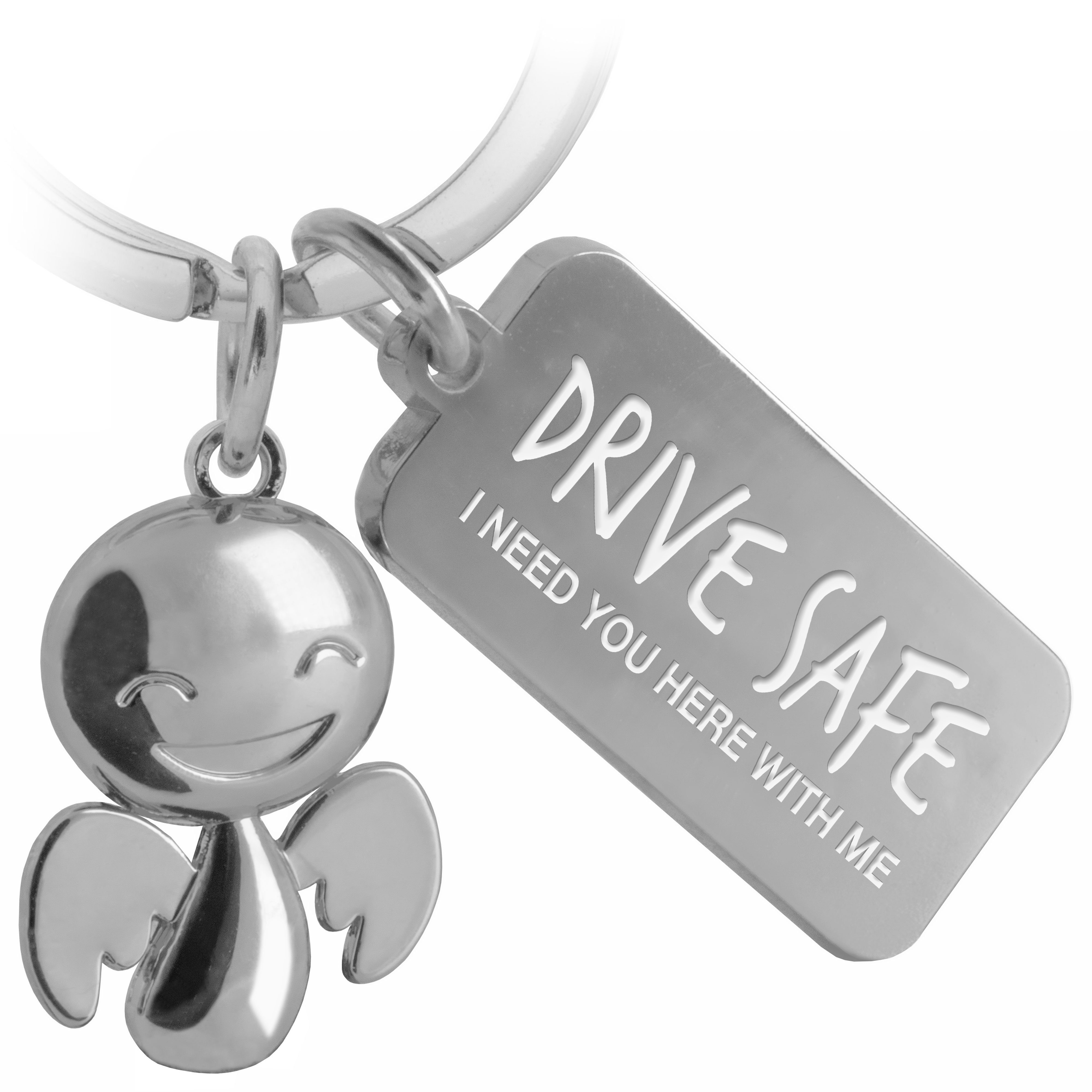 Schlüsselanhänger Schutzengel Happy mit Gravur Drive Safe - Geschenk Glücksbringer Auto
