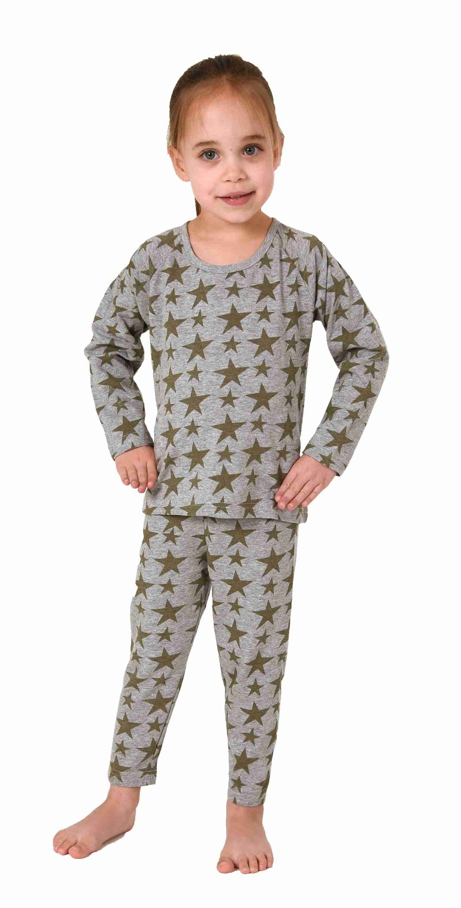 Normann Pyjama Wunderschöner Kleinkinder Mädchen langarm Schlafanzug in Sterne Optik grau