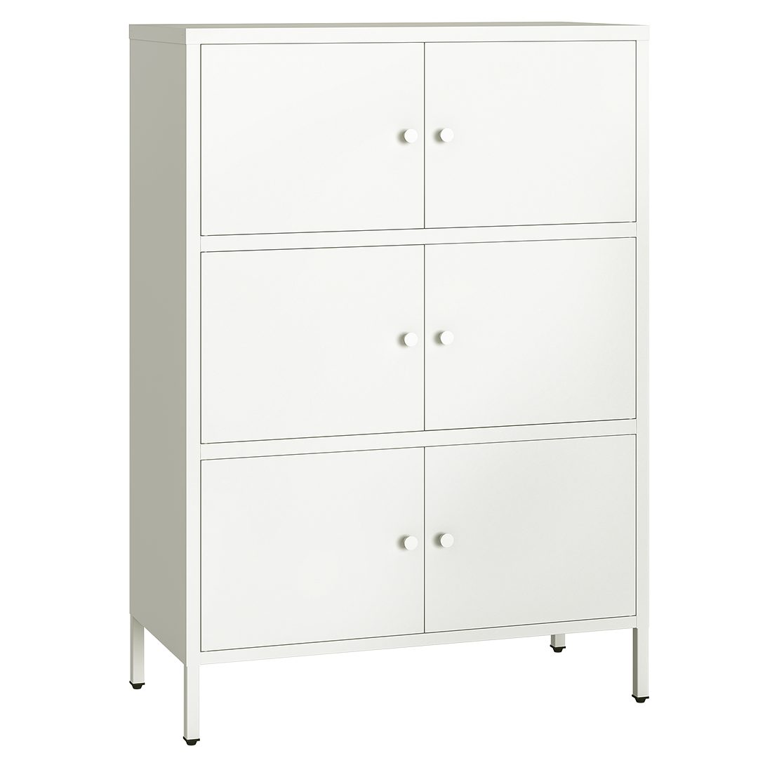 skølm Kommode Atriona aus Metall (Weiß, 3 Fächer & 6 Türen), Metallschrank 113,5 x 80 x 38 cm, auch verfügbar mit 2 Fächern