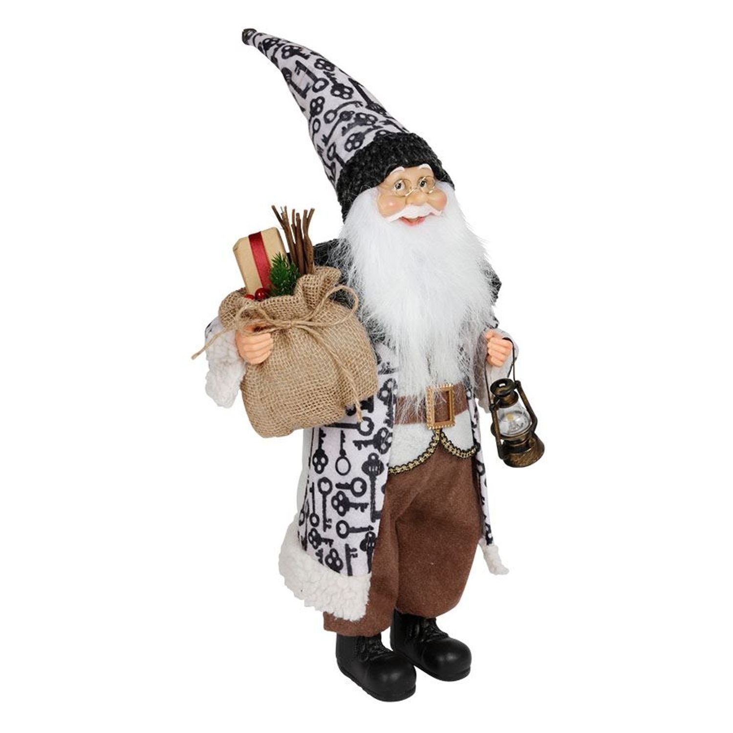 BURI Dekofigur gemustertem Mantel 60cm Deko-Weihnachtsmann mit