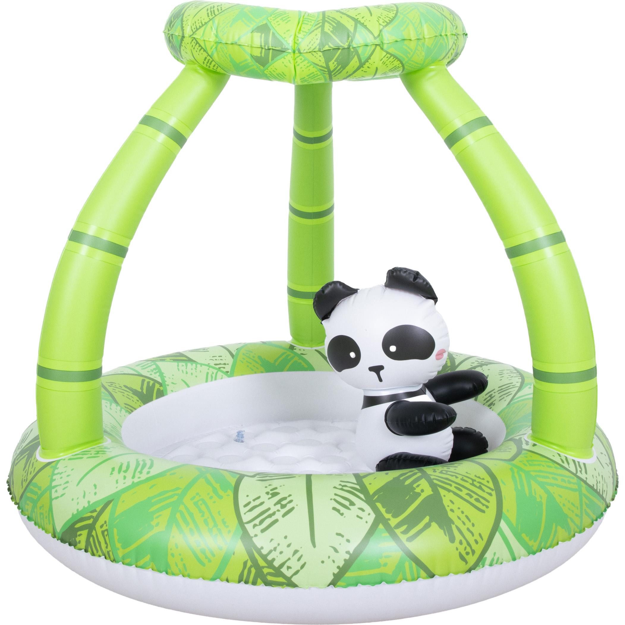 SunClub Planschbecken Kinderpool 98x80 cm, (Einzelpack, 1-tlg., aufblasbares Kinderbecken), Bambus Pool mit Pandaspielzeug und aufblasbarem Boden