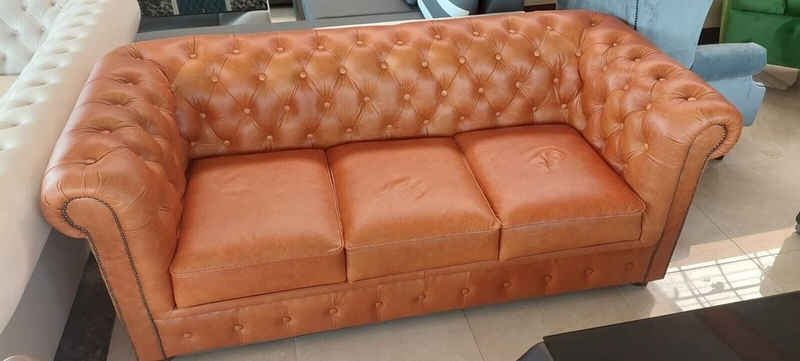 JVmoebel Chesterfield-Sofa Chesterfield Designer Sofa 3 Sitzer Sofa Polster Sofas Orange Sofort, Made in Europe