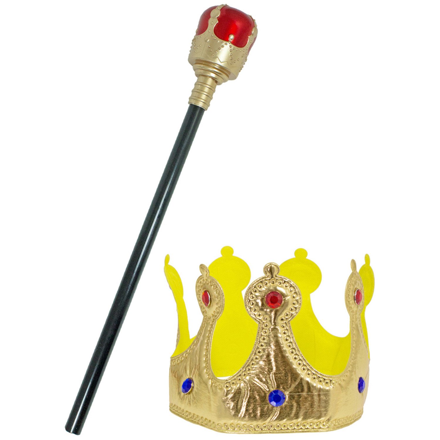 Kostüm Krone und Zepter zum König Kostüm, Gold Rot