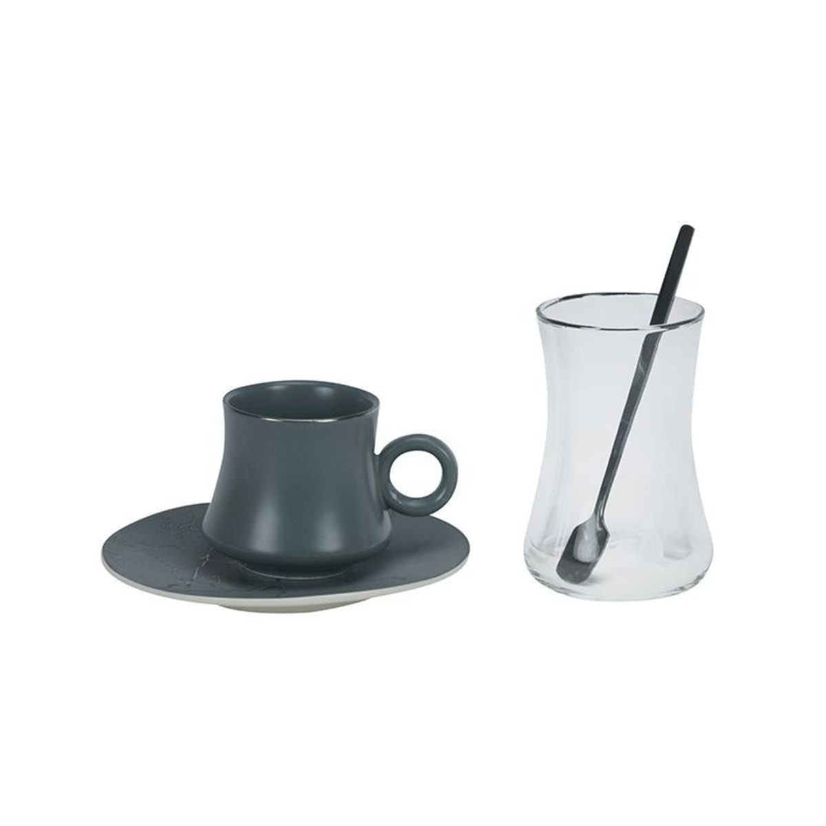 Bricard Espressotasse Tee-Espresso Set 24 teilig Grau Silber