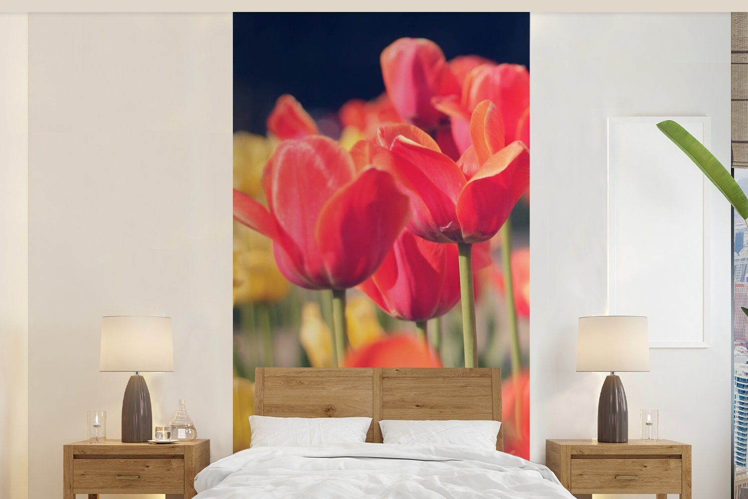 MuchoWow Fototapete Tulpen - Blumen - für (2 Vliestapete Matt, Natur, Fototapete St), Schlafzimmer Wohnzimmer Küche, bedruckt