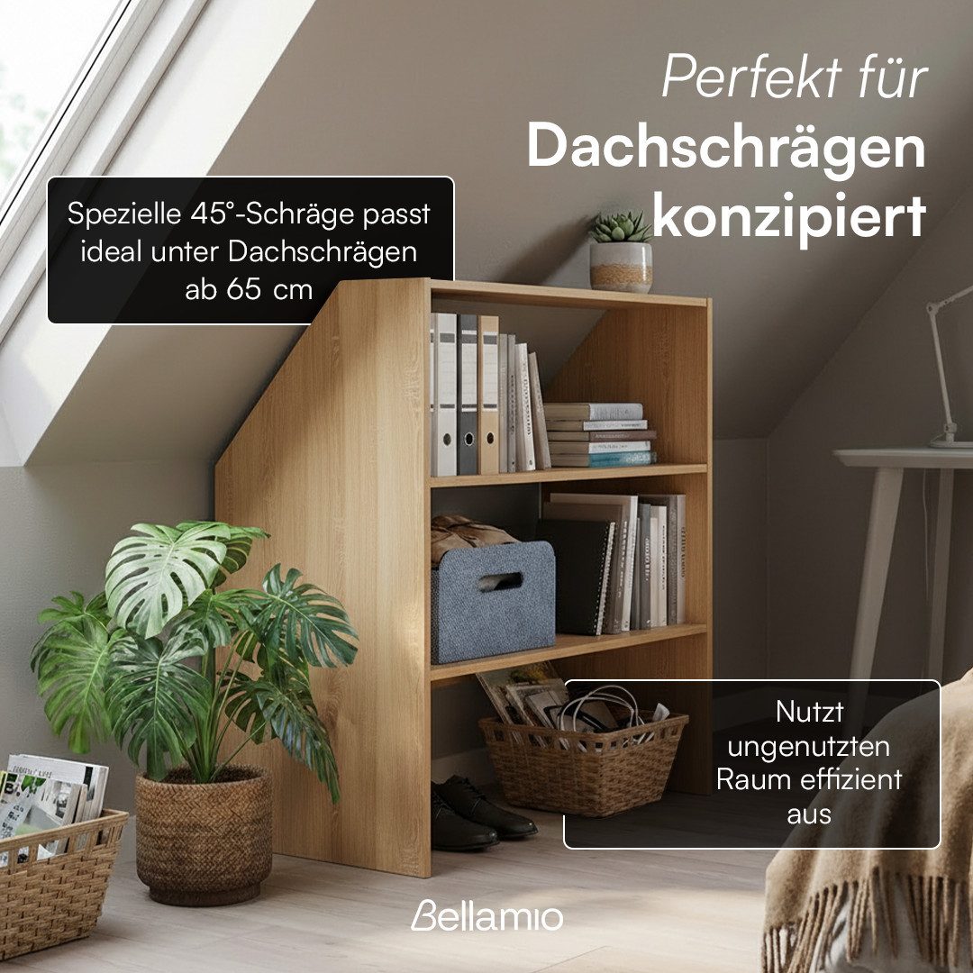 Bellamio Regal Aland Dachschrägenregal 45 Grad-Winkel, Eiche, 90 cm breit, verfügbar mit & ohne Türen