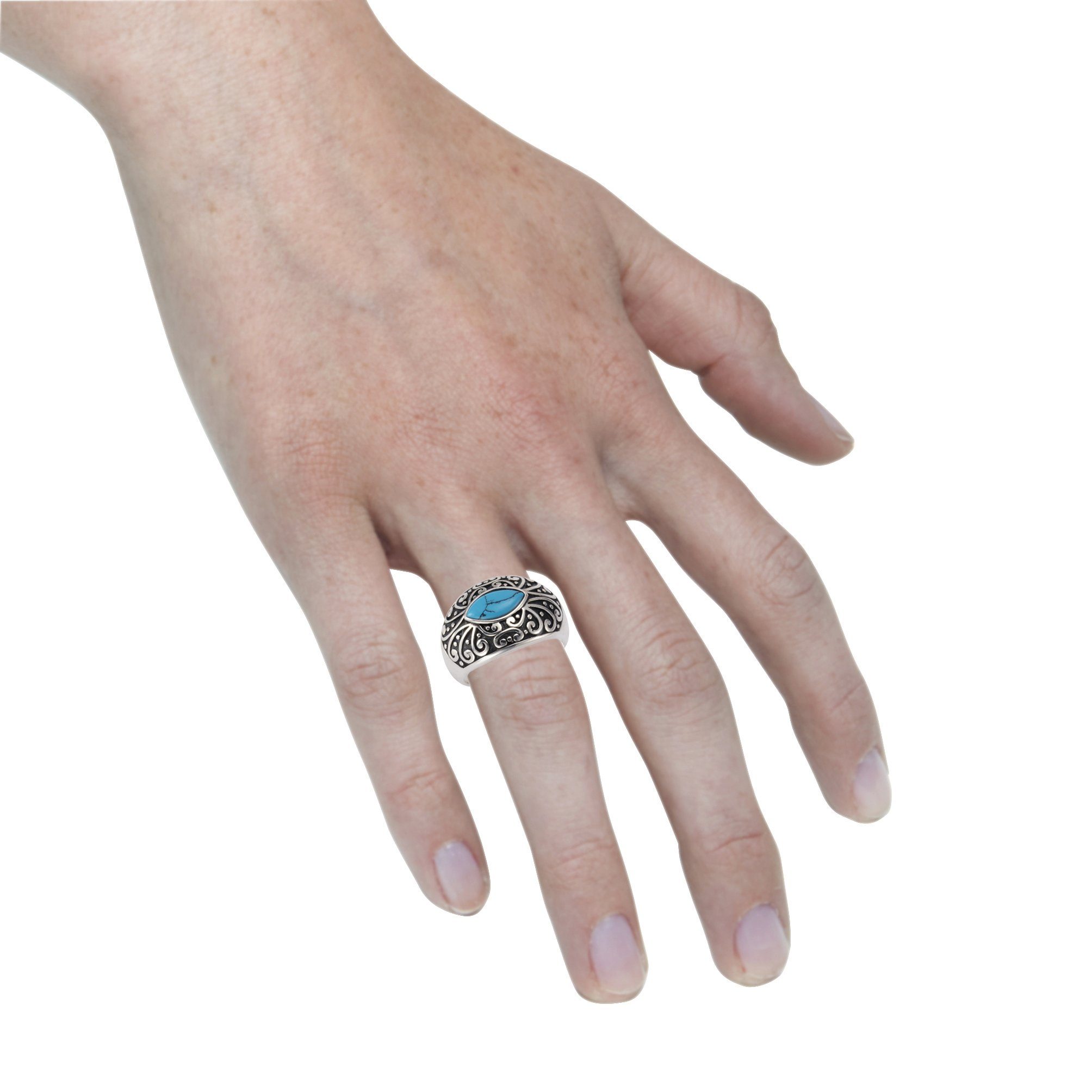 Zeeme Fingerring Silber 925 oxidiert mit Türkis 5x10mm