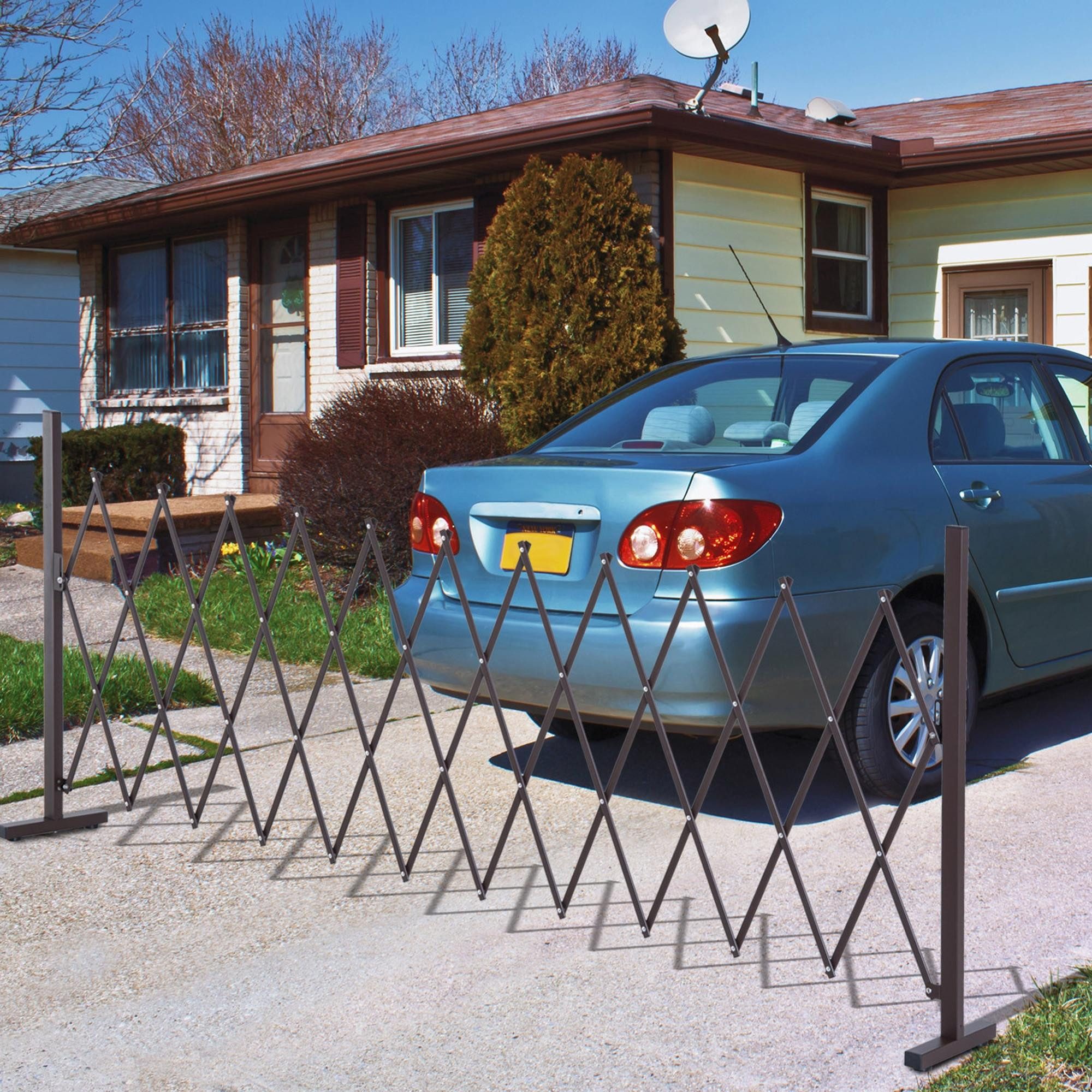 Outsunny Zaun Scherensperre ausziehbar Garten Alu Braun H103,5cm, (Absperrgitter, 1-St., Scherengitter), 35-300cm