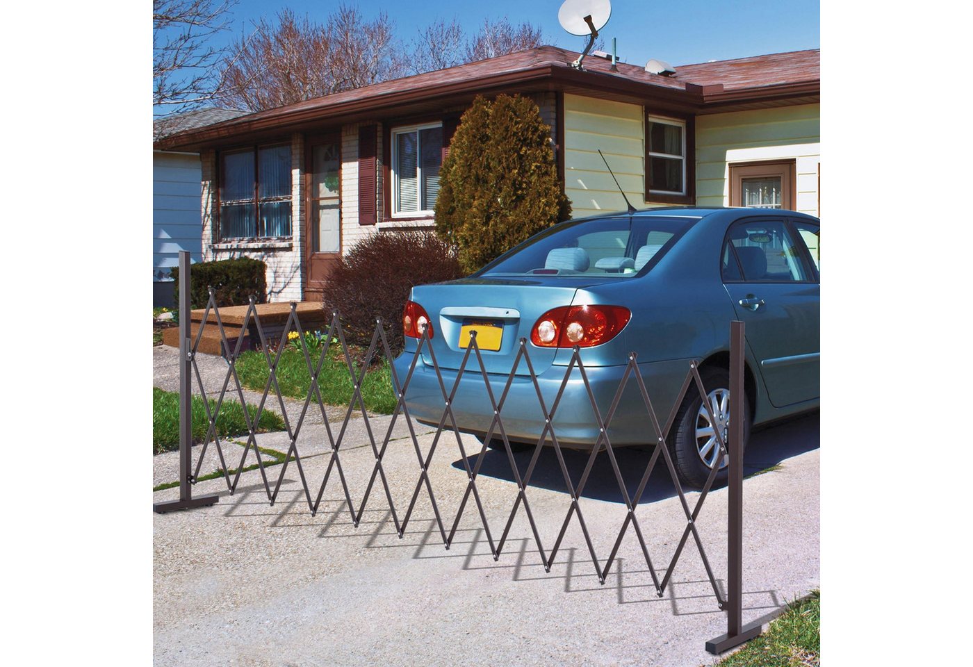 Outsunny Zaun Scherensperre ausziehbar Garten Alu Braun H103,5cm, (Absperrgitter, 1-St., Scherengitter), 35-300cm