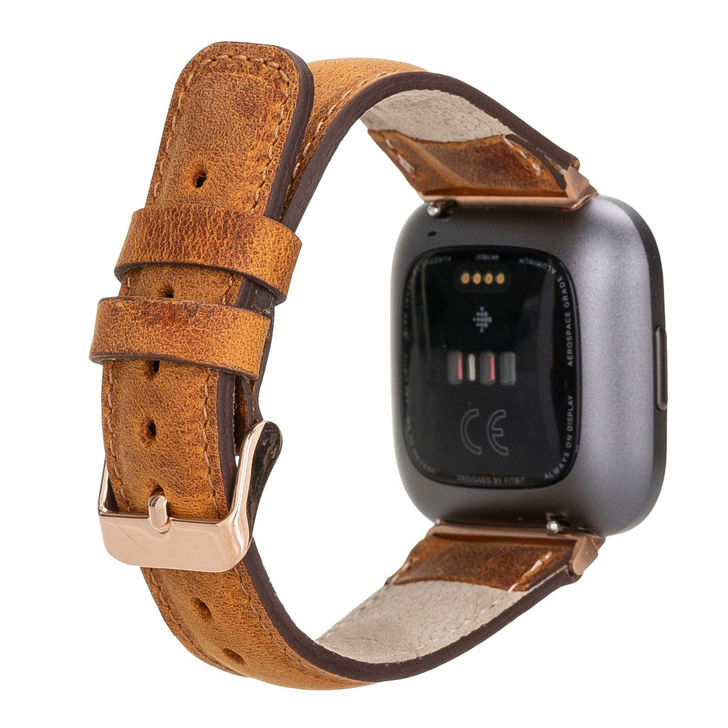 Renna Leather Smartwatch-Armband Fitbit Versa 4 / 3 / Sense & 2 Armband Echtes Leder Ersatzarmband Hellbraun