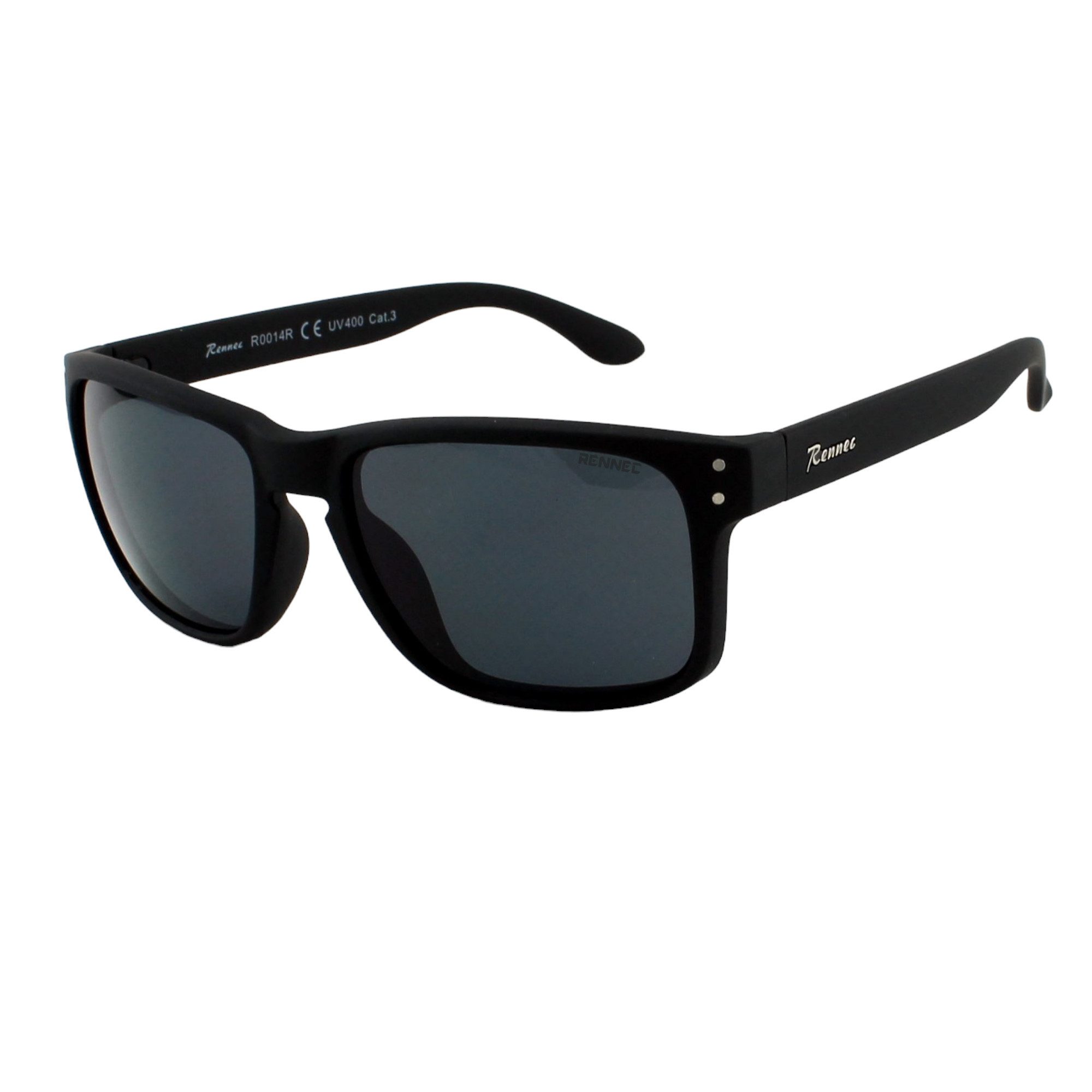 Rennec Sonnenbrille Herren Matt Schwarz Getönt Rechteckig inkl. Hardcase Rubber Haptik, 3in2 Bügelgelenke, Markenschriftzug