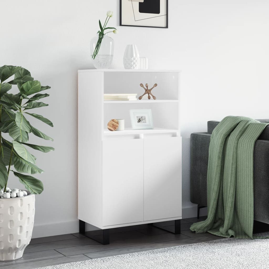 furnicato Highboard Weiß 60 x 36 x 110 cm aus Holzwerkstoff und Metall (1 St), Staubgeschütztes Sideboard mit sechs Fächern und Wandhalterung