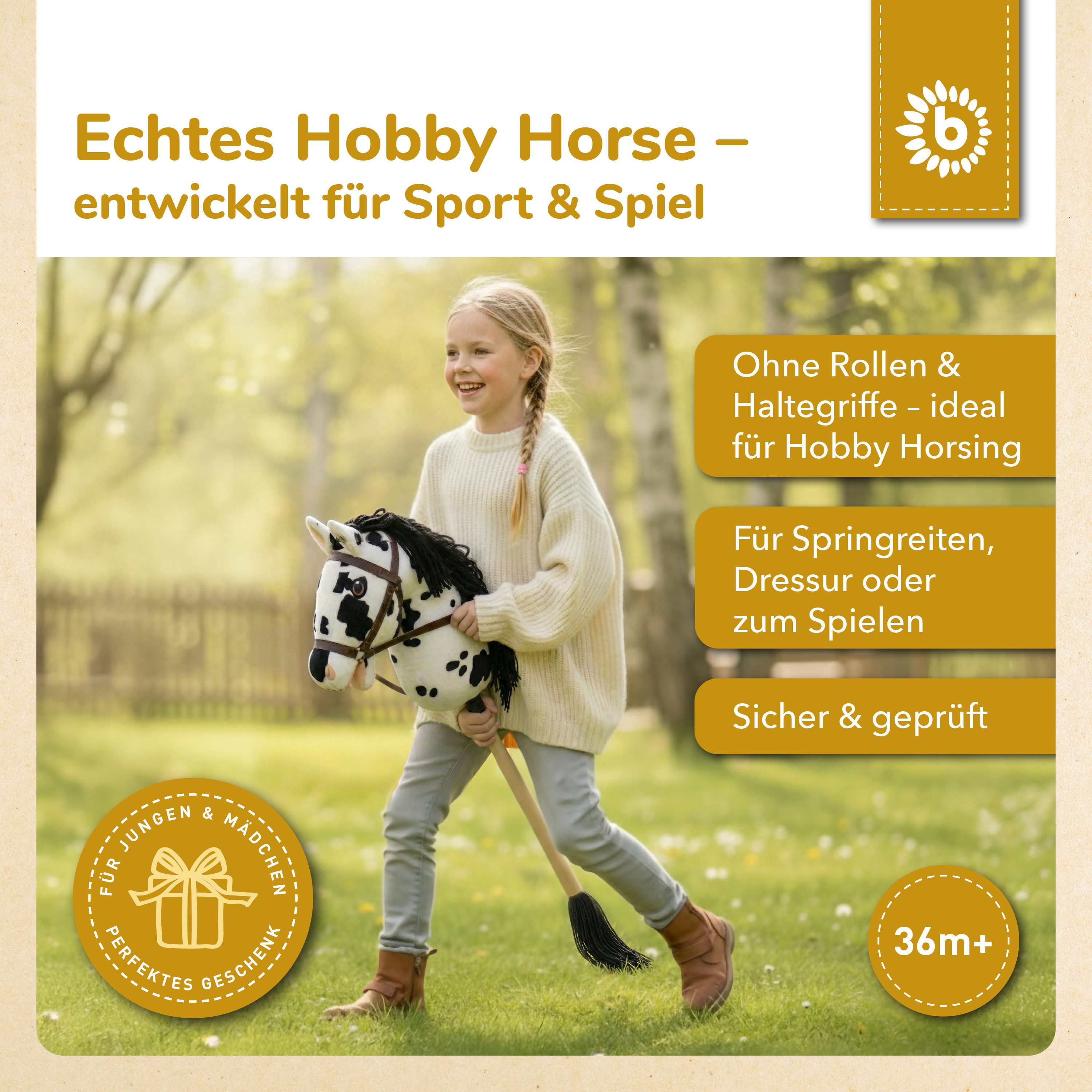 BIECO Steckenpferd Bieco Hobby Horse Steckenpferd Schecke - Größe M