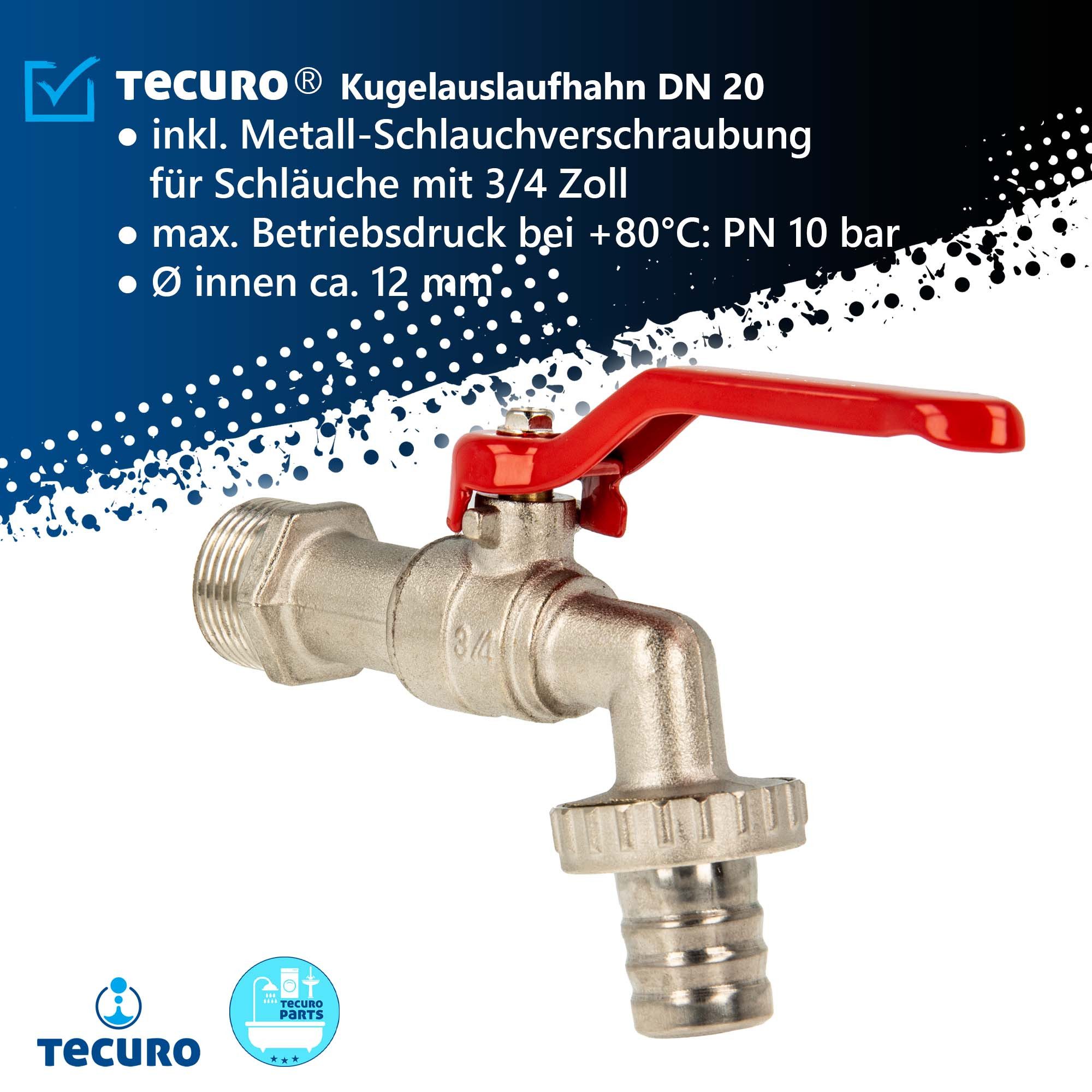 tecuro Absperrventil Kugelauslaufhahn Kugelventil 3/4 Zoll mit Schlauchverschraubung, Kunststoff-Schlauchverschraubung – Bild 4 von 5