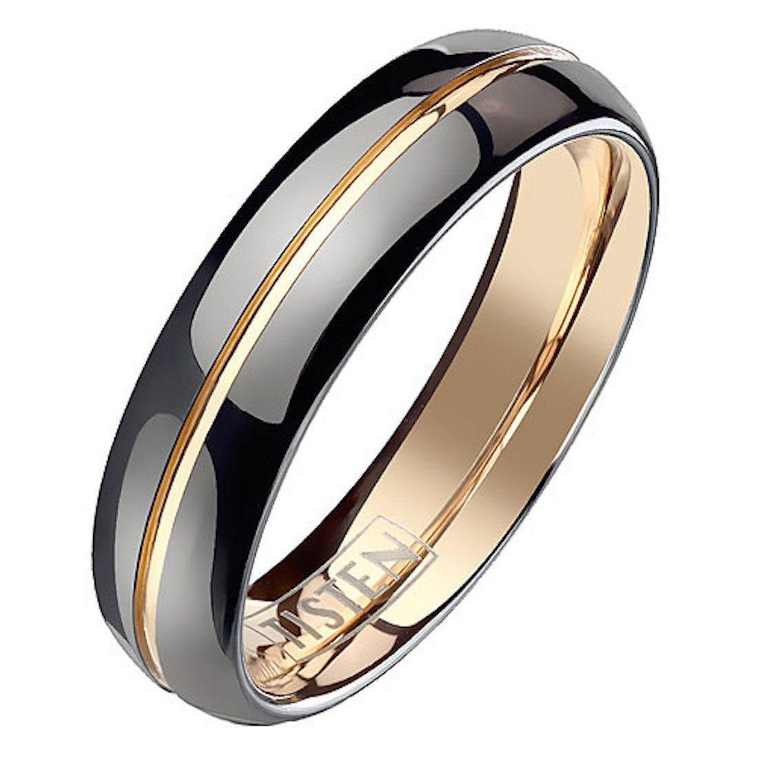 Taffstyle Fingerring Designer Ehering Partnerring Schwarz Rosegold IP, Band Ring Titan Wolfram Herrenring Damenring Freundschaftsring Damen