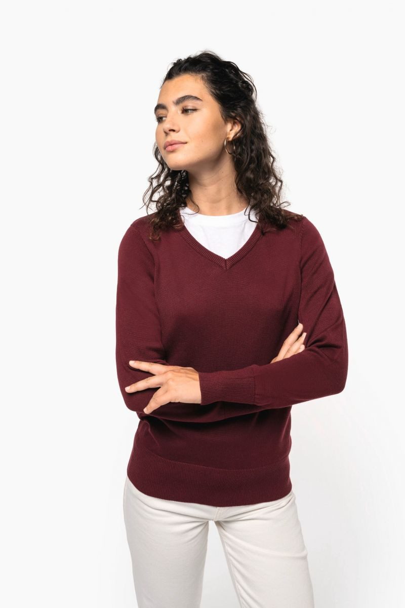 Kariban Sweatshirt Damenpullover mit V-Ausschnitt