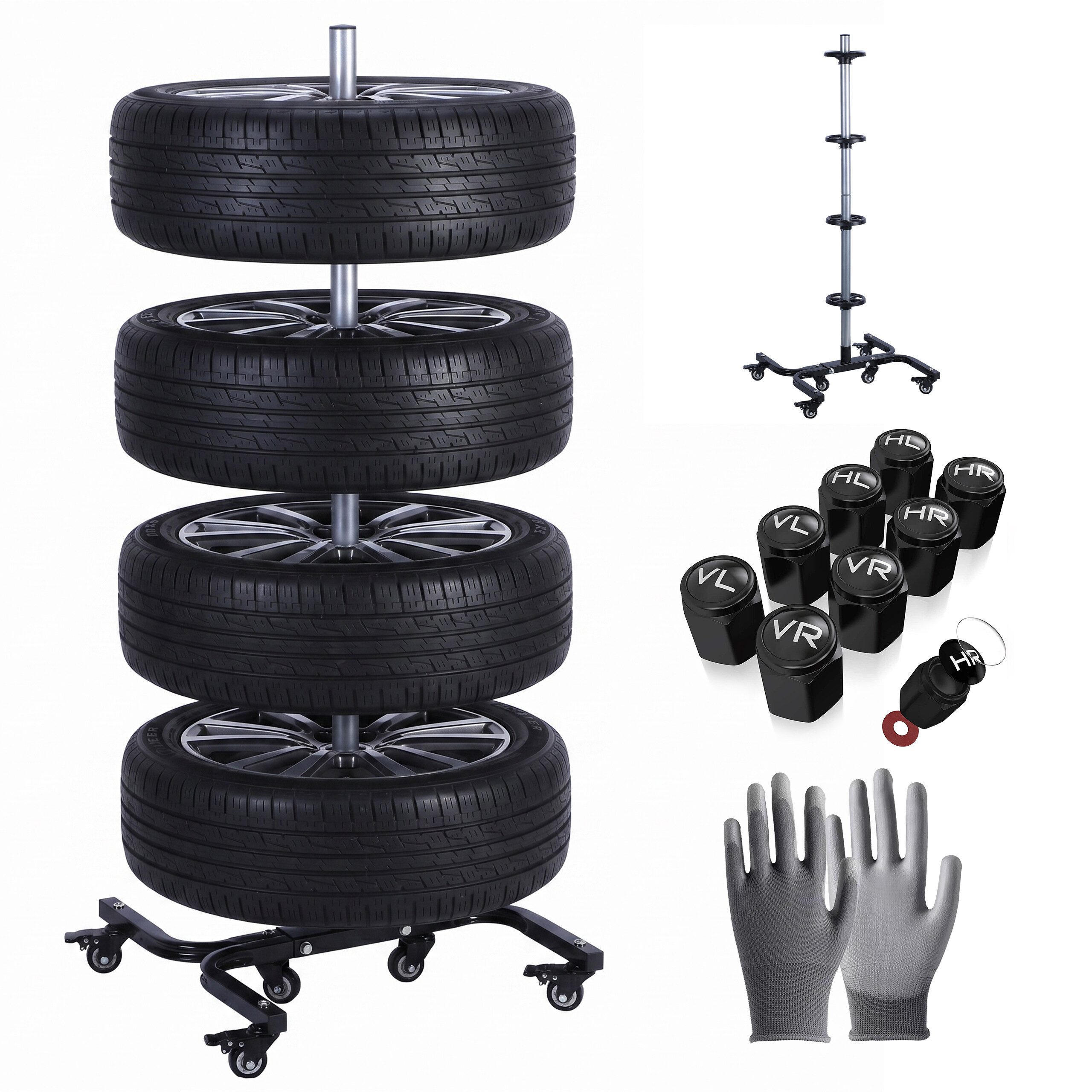 relaxdays Felgenbaum Reifenständer mit Rollen für 4 Reifen