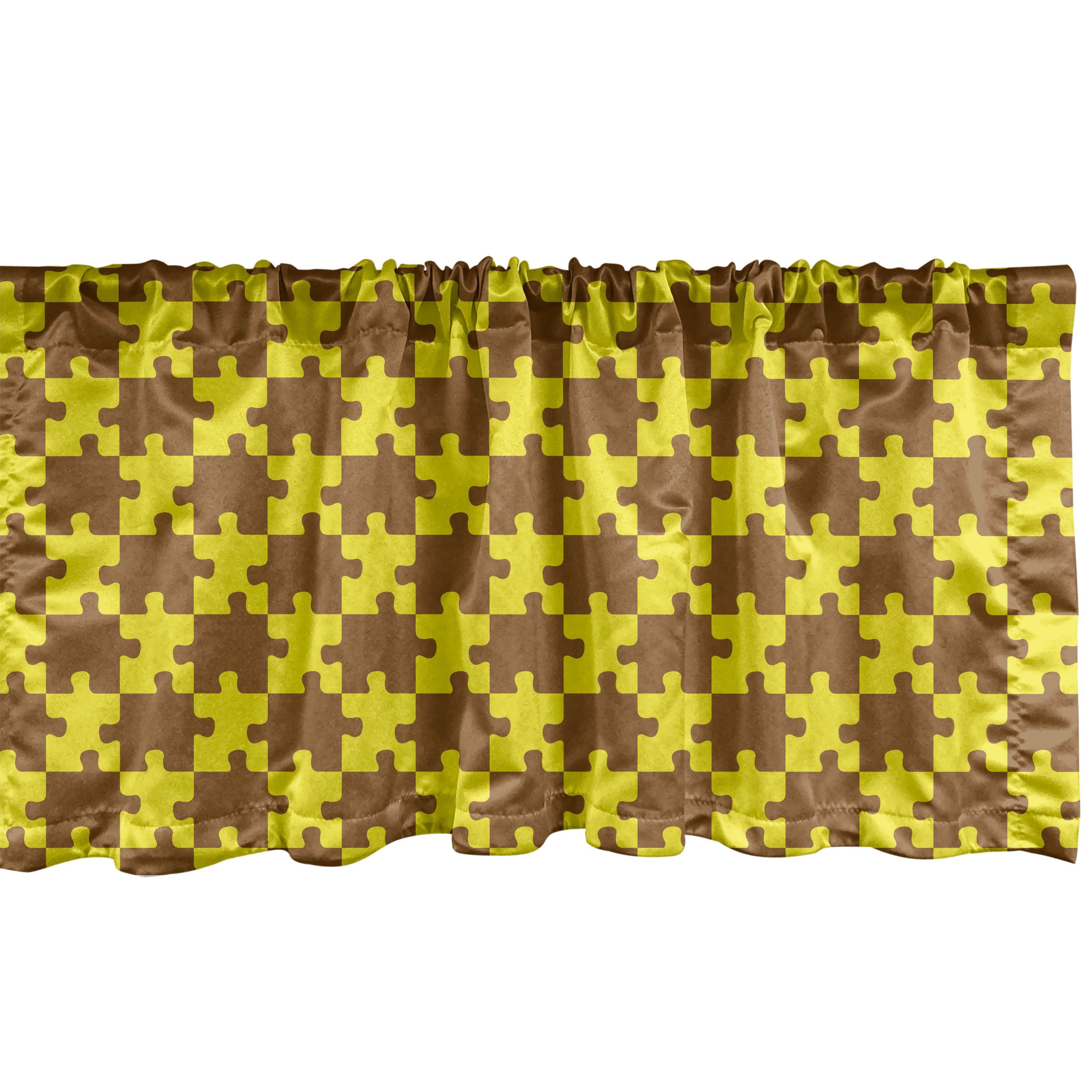 Gelb Vorhang für Microfaser, Abakuhaus, Küche Puzzle Scheibengardine Pieces Stangentasche, mit Schlafzimmer Dekor Volant Bicolor Braun