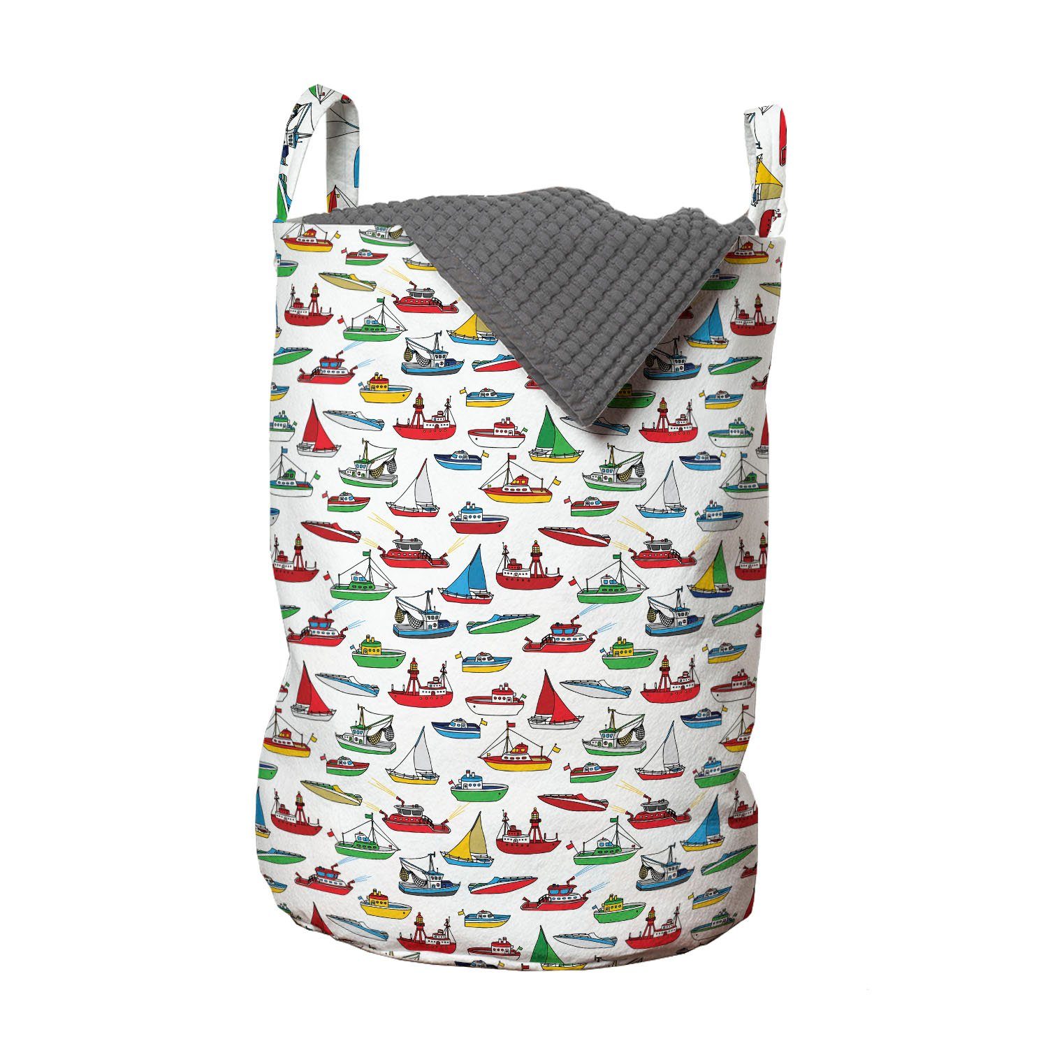 Abakuhaus Wäschesäckchen Wäschekorb mit Griffen Kordelzugverschluss für Waschsalons, Kind Cartoon Fischerboote | Wäschesäcke