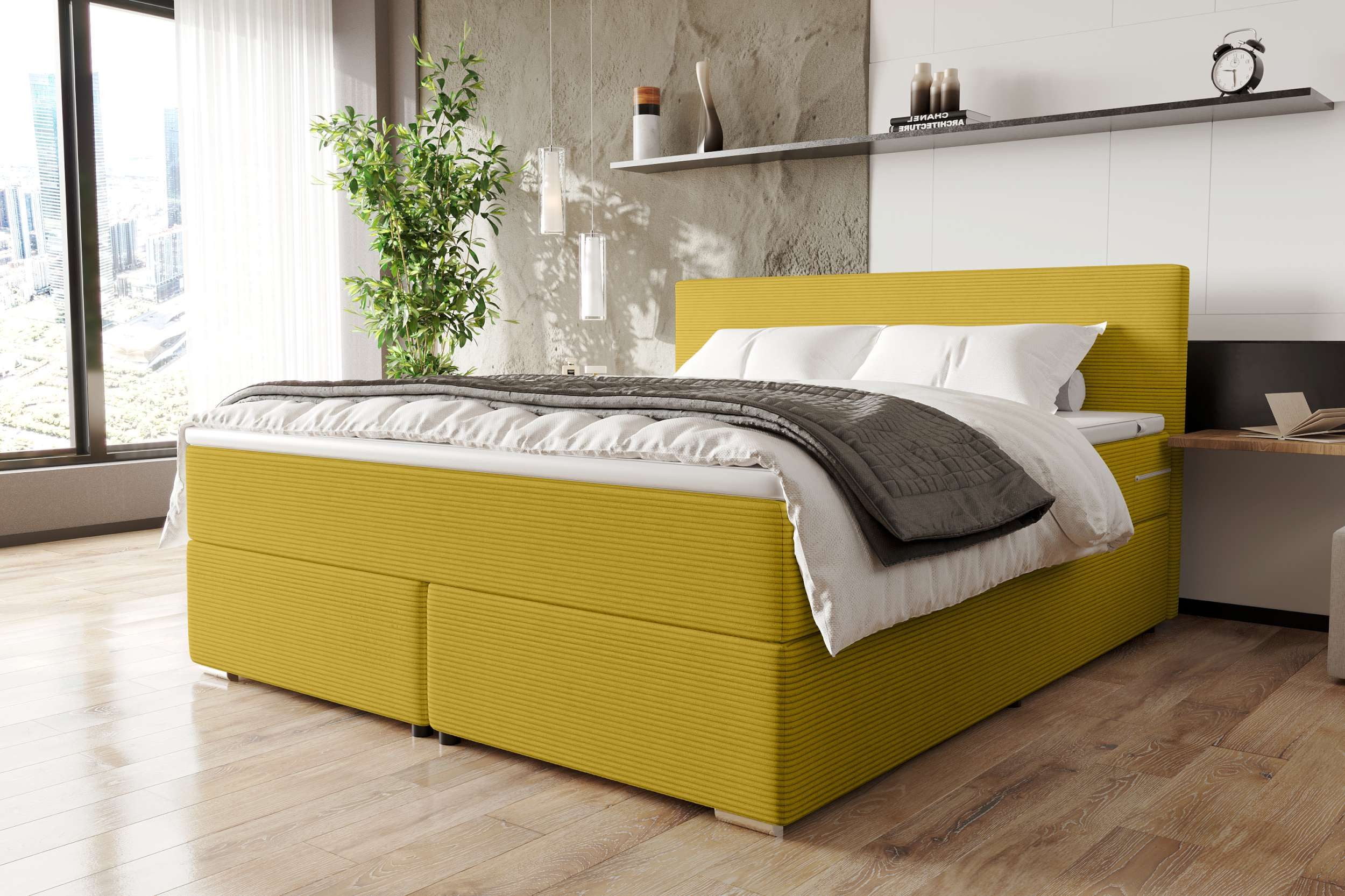 99rooms Boxspringbett Phönix (Schlafzimmerbett, Bett), mit Taschenfederkernmatratze, Topper und gepolstertem Cordstoff POSO