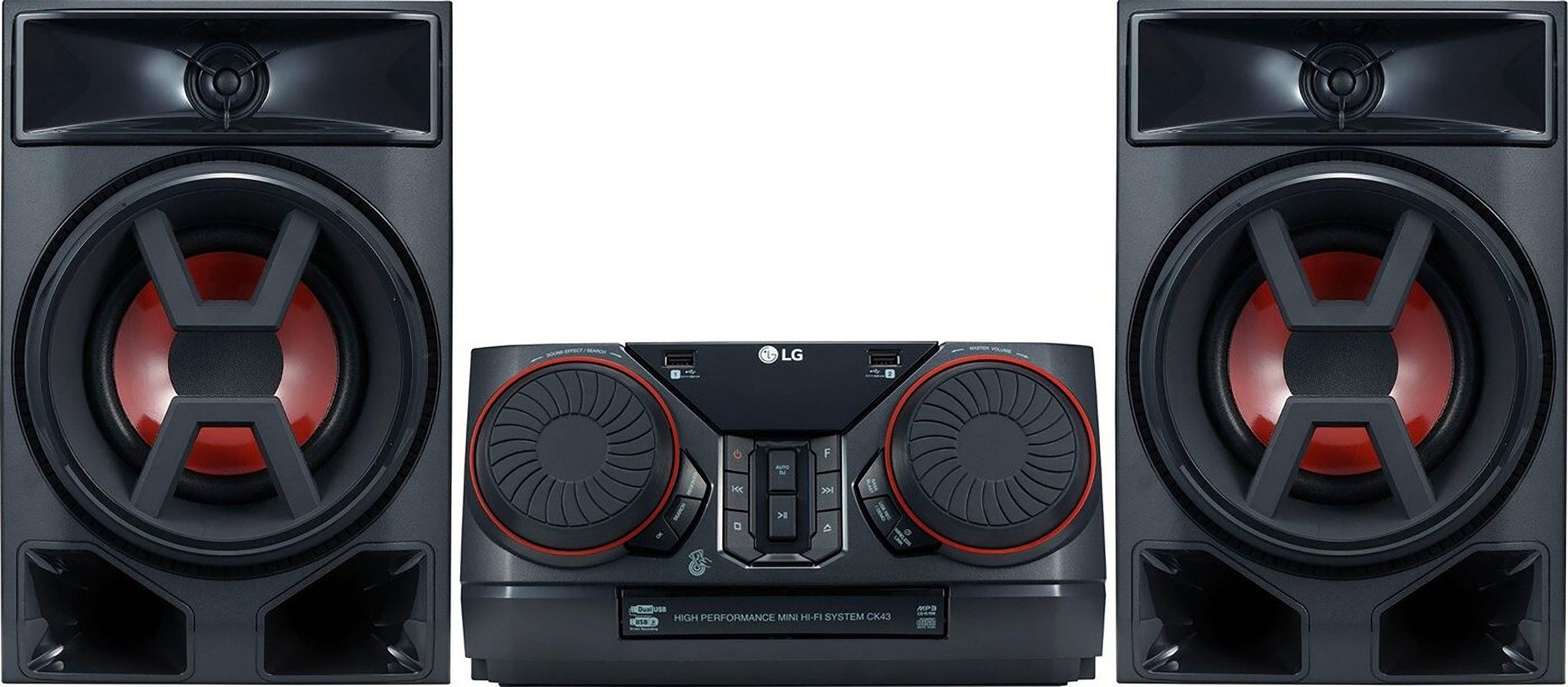 LG CK43N Party-Lautsprecher 2.0 (Bluetooth, 300 W, Karaoke-Anlage, Partymodus, Uhr, TouchControl, Sleeptimer)