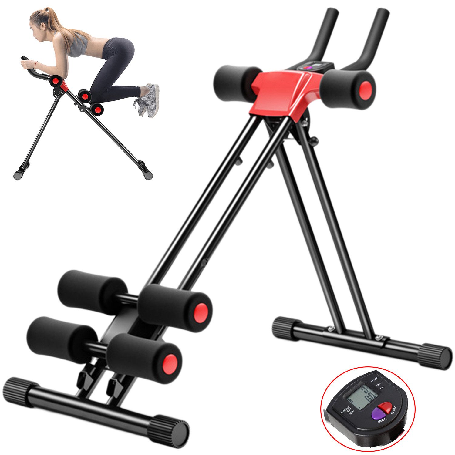 Rutaqian Bauchtrainer Bauchmuskeltrainer für Zuhause, Bauchmuskeltrainingsgerät bis 150KG (Faltbarer Bauchmuskel-Taillentrainer für Zuhause, 1-St., Zusammenklappbar, 5 höhenverstellbar, Mit LCD-Display), 5 Schwierigkeitsstufen Homegym Krafttrainingsgerät für Bauchmuskeln