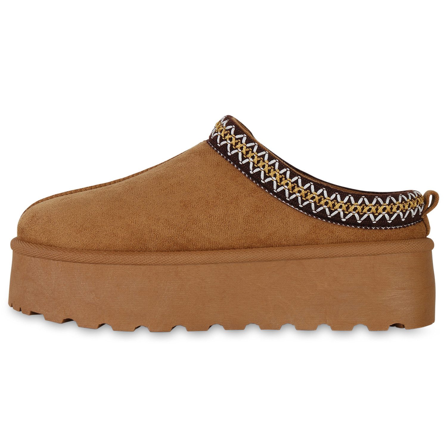 VAN HILL 840601 Hausschuh Damen Warm Gefütterte Pantoffeln Bequeme Plateau Prints
