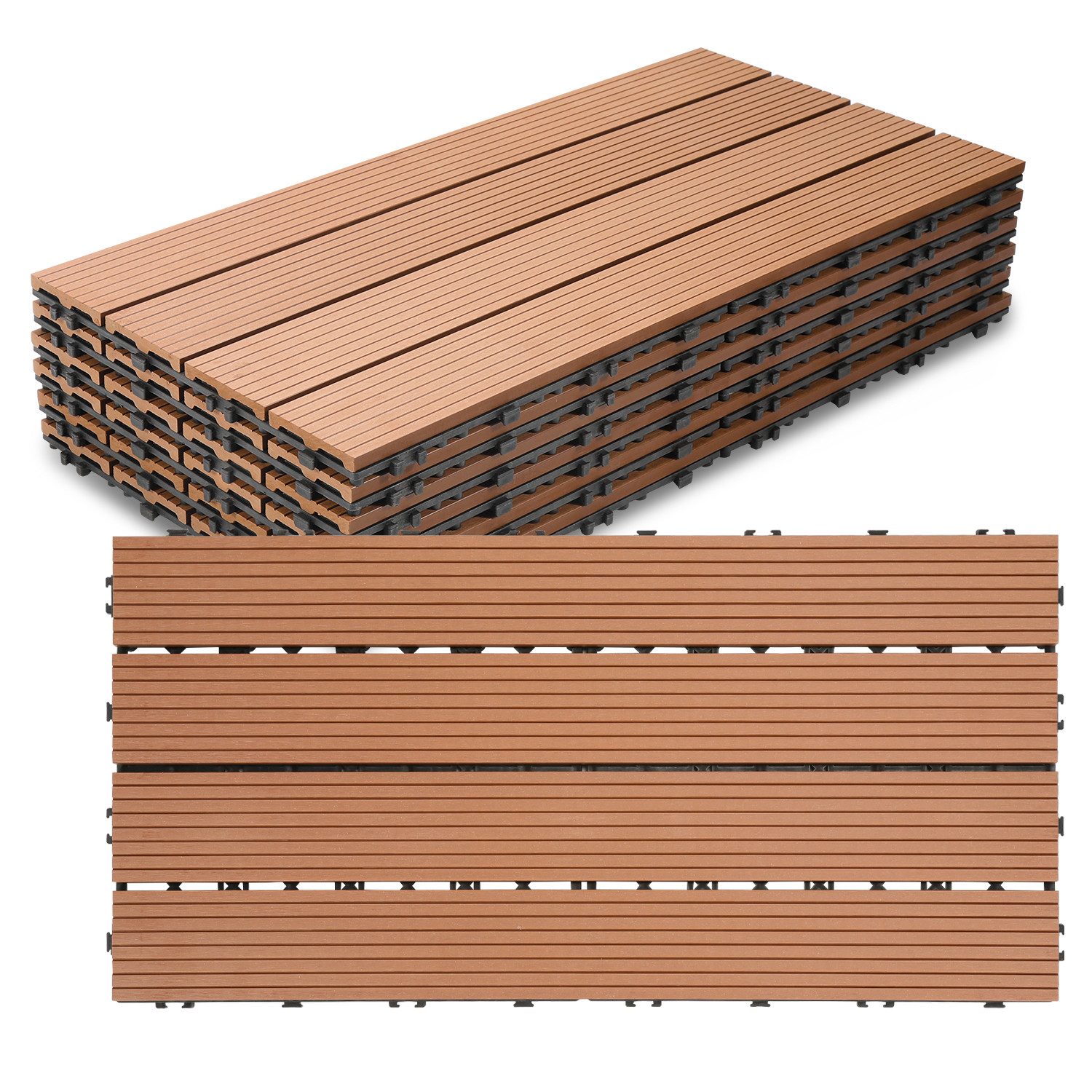 Clanmacy Holzfliesen WPC Terrassenfliesen Holzfliesen 60x30cm günstig online kaufen