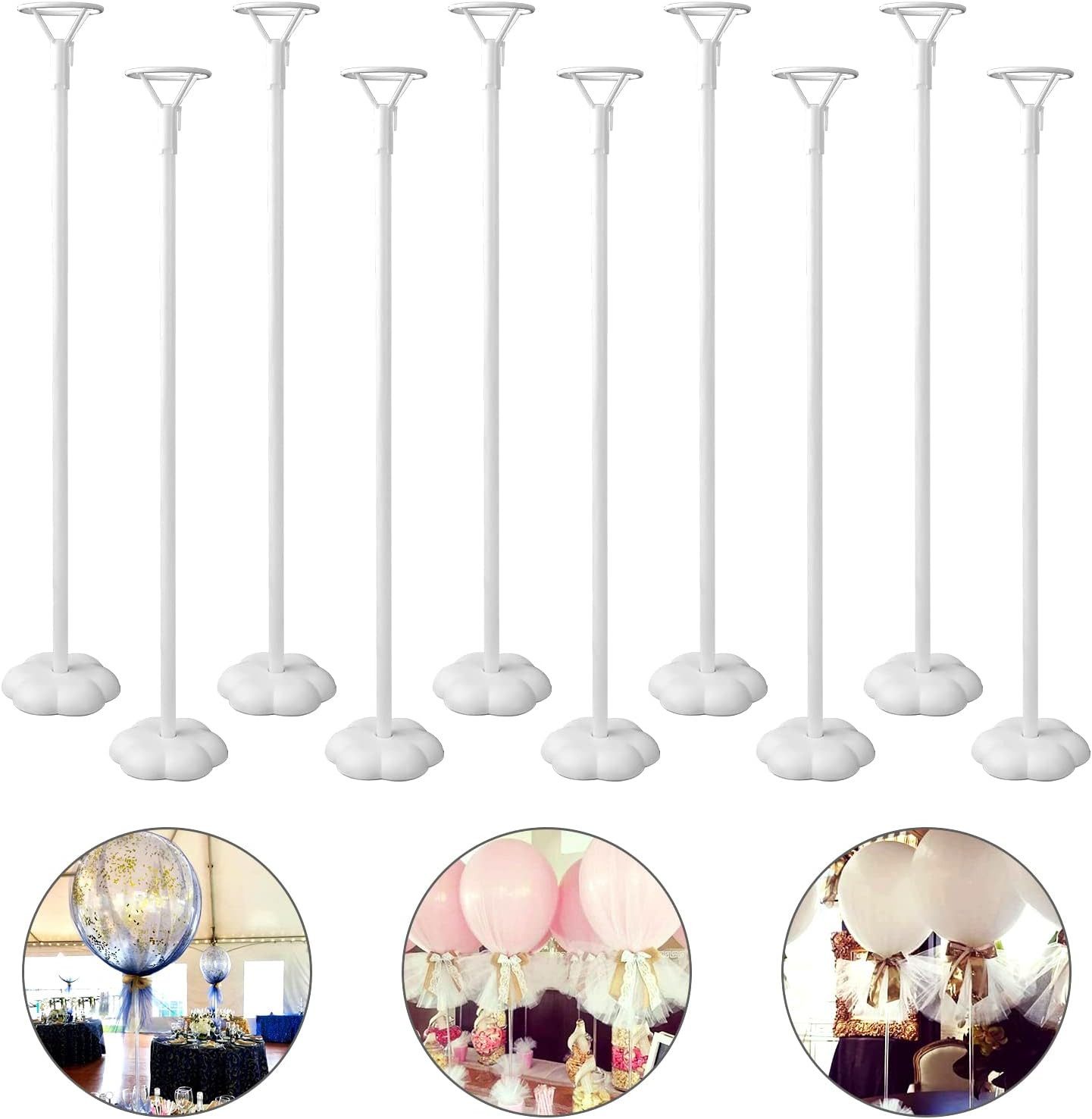 FELIXLEO Blumenständer 10 Set Ballonständer mit Halter und Basis Tischdeko Weiß 40cm
