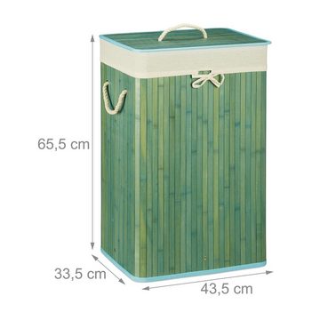 relaxdays Wäschekorb »Wäschekorb Bambus eckig« (1 St), Blau, Wäschepuff mit ca. 83 l fassendem Stoff-Wäschesack - Außenmaße H x B x T: 65,5 x 43,5 x 33,5 cm