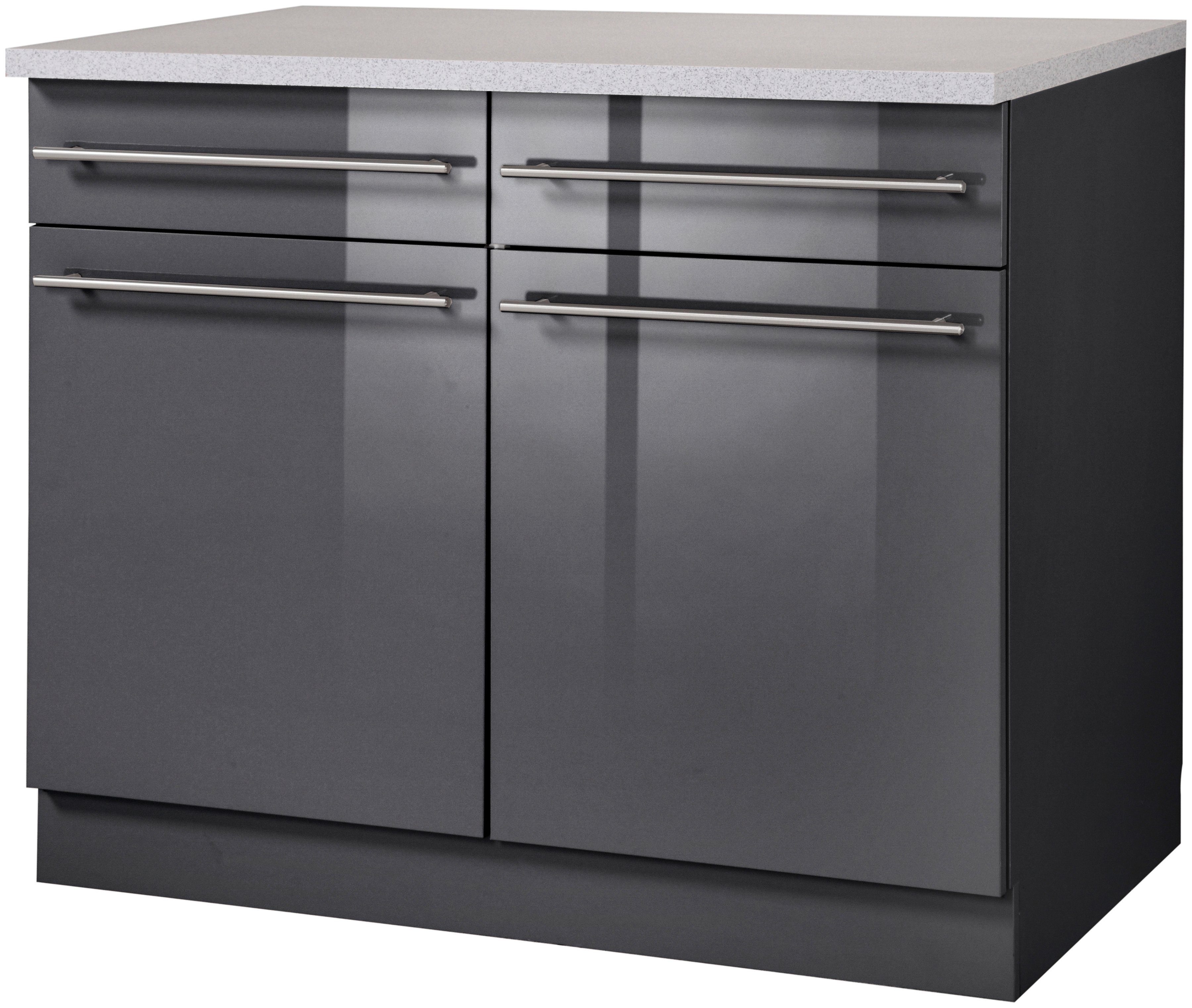 wiho Küchen Unterschrank Chicago 100 cm breit, 2 Schubkästen und 2 Türen, für viel Stauraum