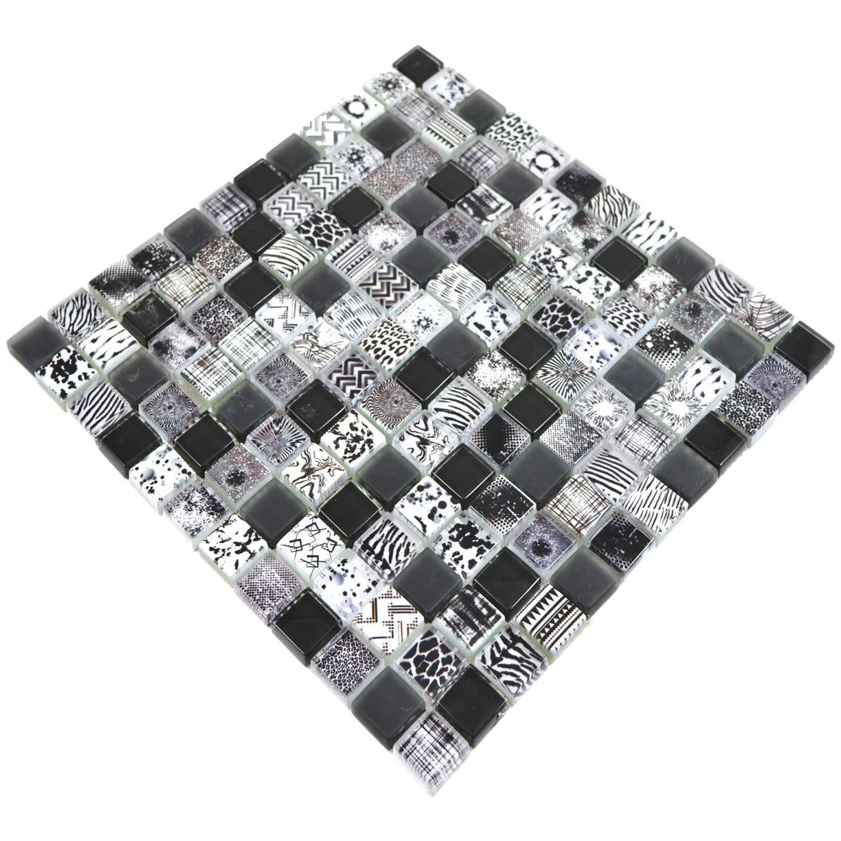 Mosafil Mosaikfliesen Glasmosaik Fliesen Cornelia Retrooptik, Glas 30.000x30.000, schwarz, Verlegefertig auf ein Netz geklebt - Wasserfest