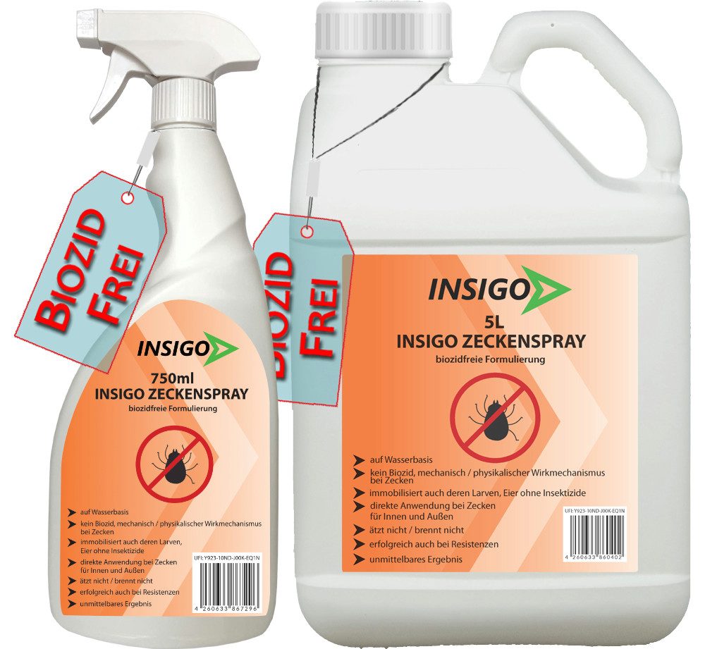 INSIGO Insektenspray INSIGO ZECKE, 5.75 l, biozidfreie Formel, auf Wasserbasis, geruchsarm, brennt / ätzt nicht