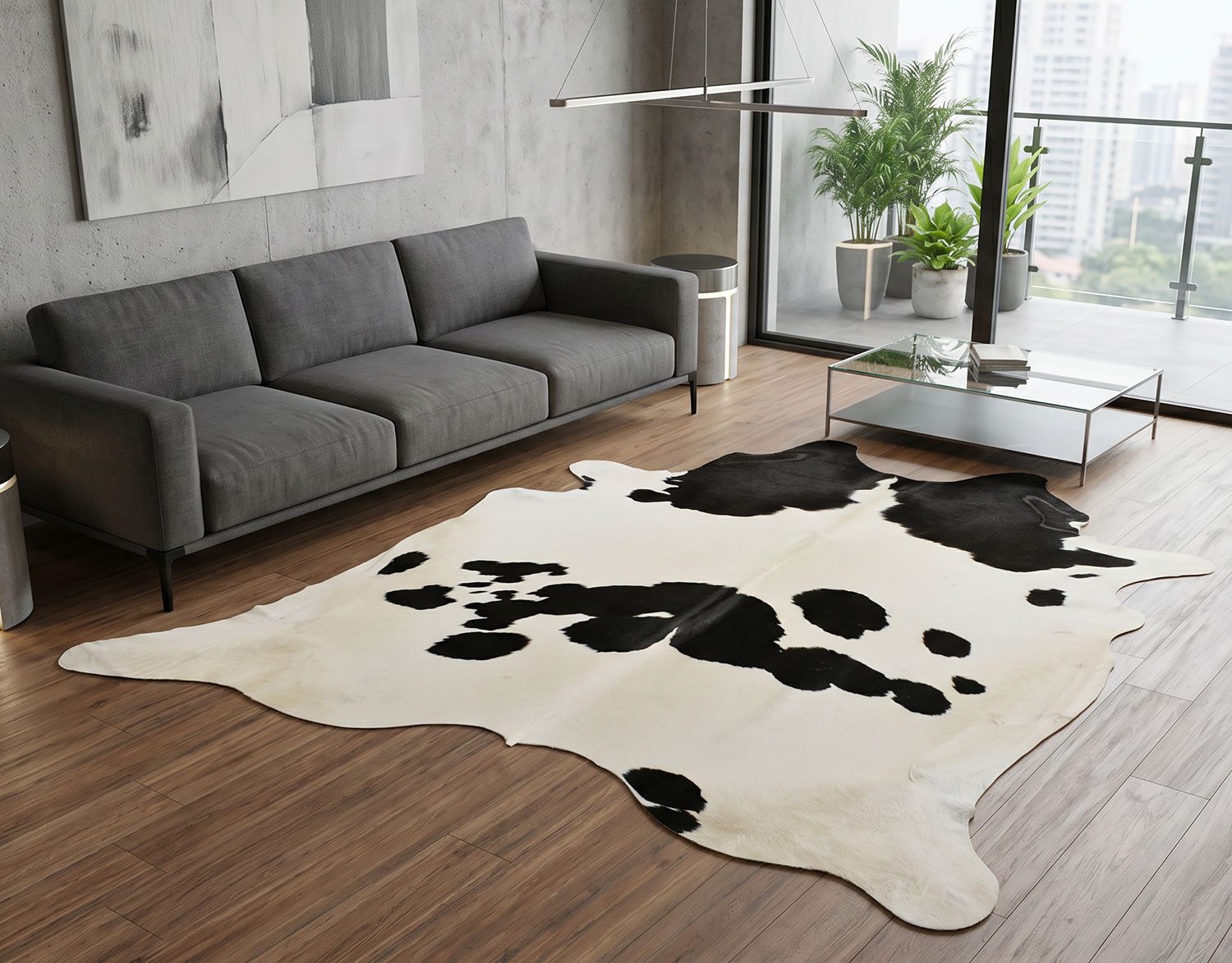 Fellteppich Kuhfell Rinderfell Teppich schwarz weiß ca. 230 x 200 cm