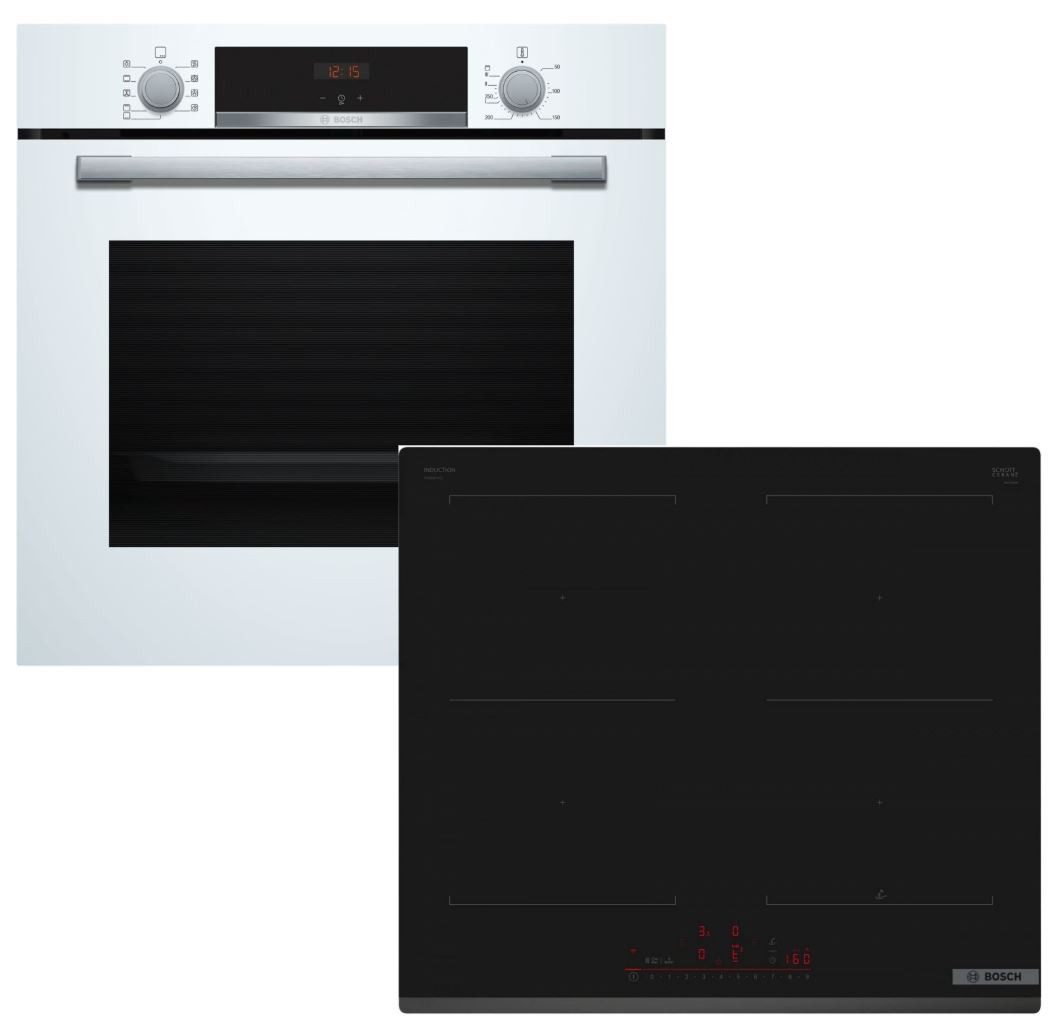 BOSCH Backofen-Set EcoClean Hydrolyse 71 L + Induktionskochfeld Bratsensor autark 60 cm