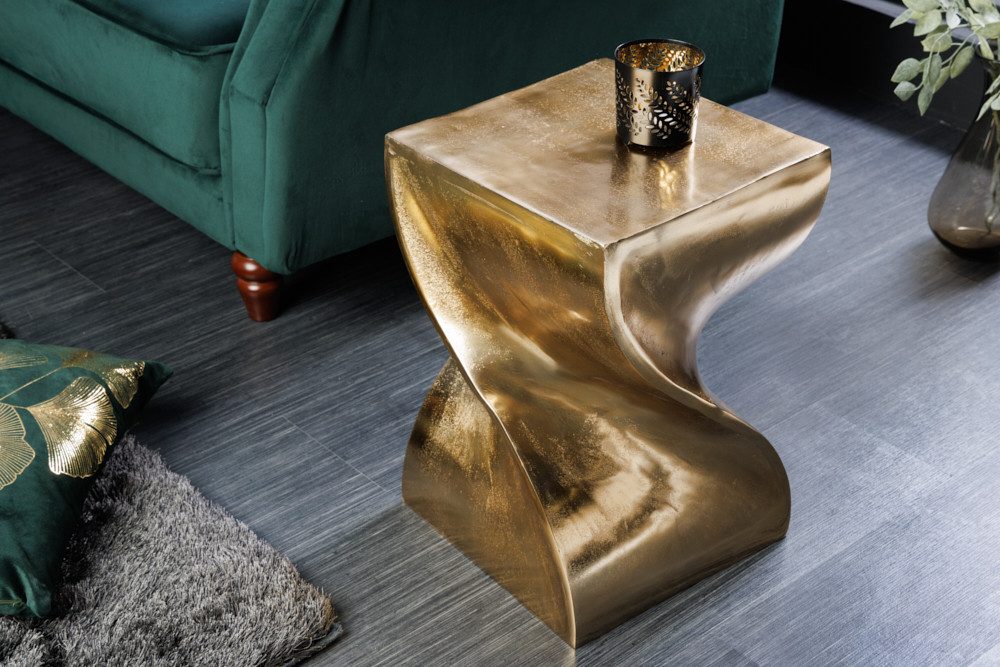 riess-ambiente Beistelltisch TWIST 45cm gold · handmade Nachttisch aus Aluminium Sitzhocker, Hocker · Beistelltisch · Metall · Modern Design · poliert · eckig