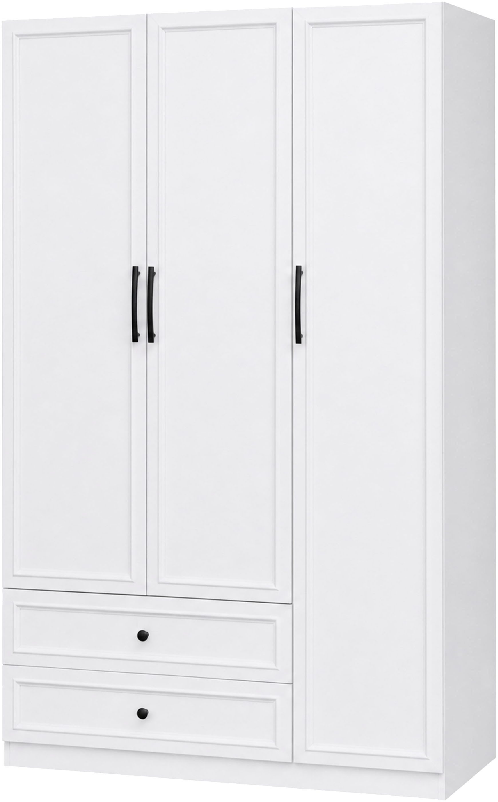 OTTO home Kleiderschrank Arrian 120 cm Weiß, 3-türiger Drehtürenschrank im Landhausstil (mit 2 Schubladen & Organizern, FSC Zertifiziert) Zeitloses Landhausdesi – Bild 2 von 5
