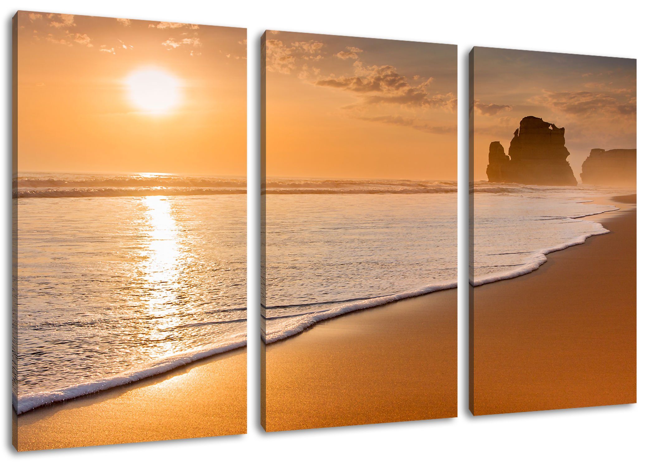 Pixxprint Leinwandbild Sonnenuntergang Ozean, Sonnenuntergang Ozean 3Teiler (120x80cm) (1 St), Leinwandbild fertig bespannt, inkl. Zackenaufhänger