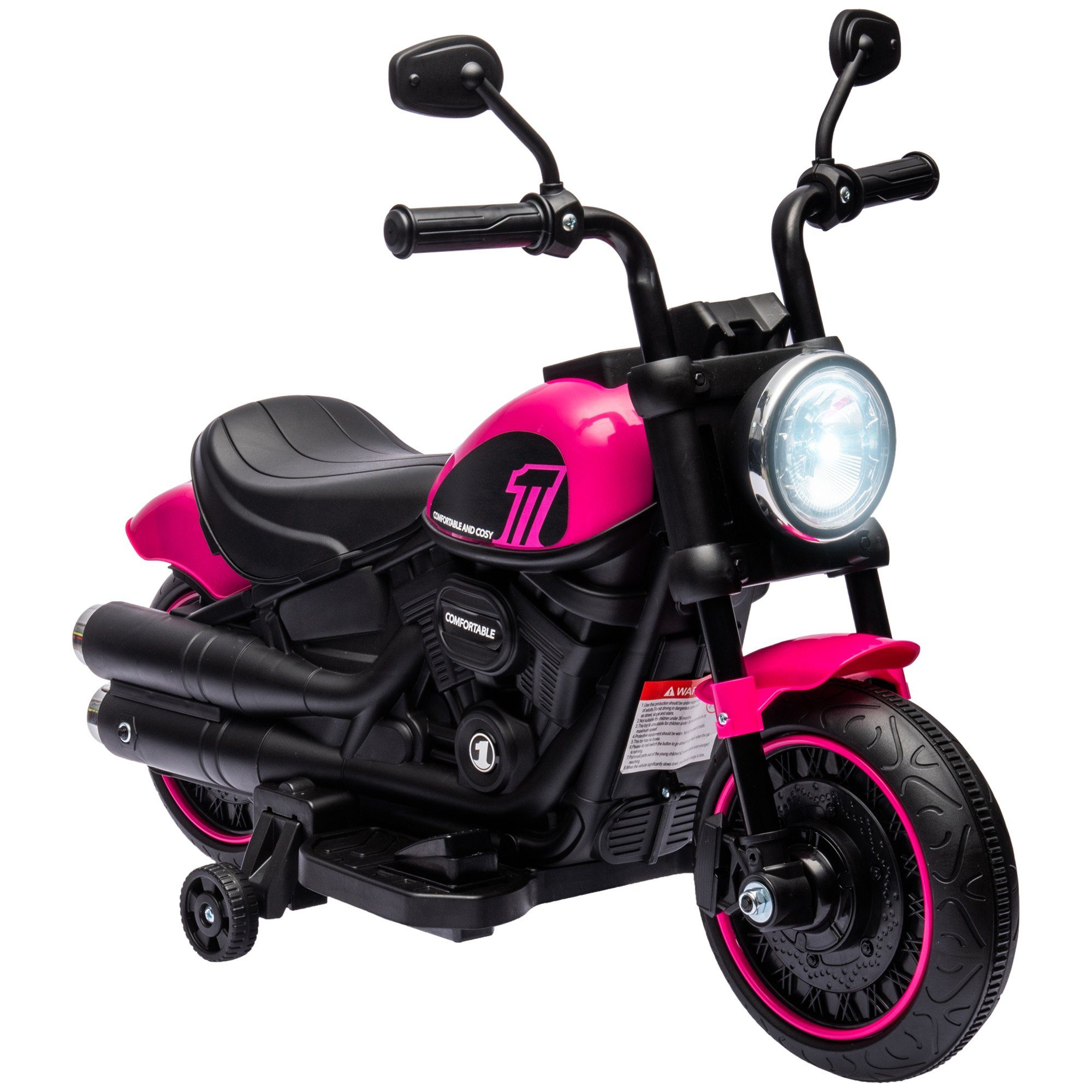 HOMCOM Elektro-Kindermotorrad Kinderfahrzeug mit 2 abnehmbaren Stützrädern Kunststoff Eisen Rosa, Belastbarkeit 25 kg, (1-tlg), 76L x 42B x 57H cm