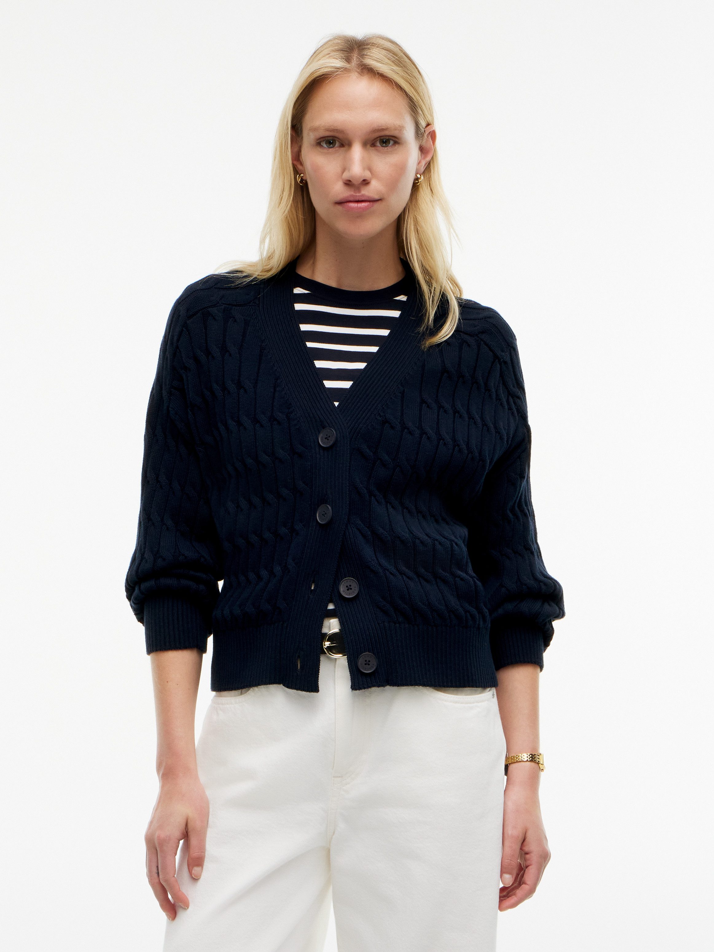 Tommy Hilfiger Strickjacke MID GG CABLE V-NK LS CARDI Baumwolle, mit Zopfstrickmuster