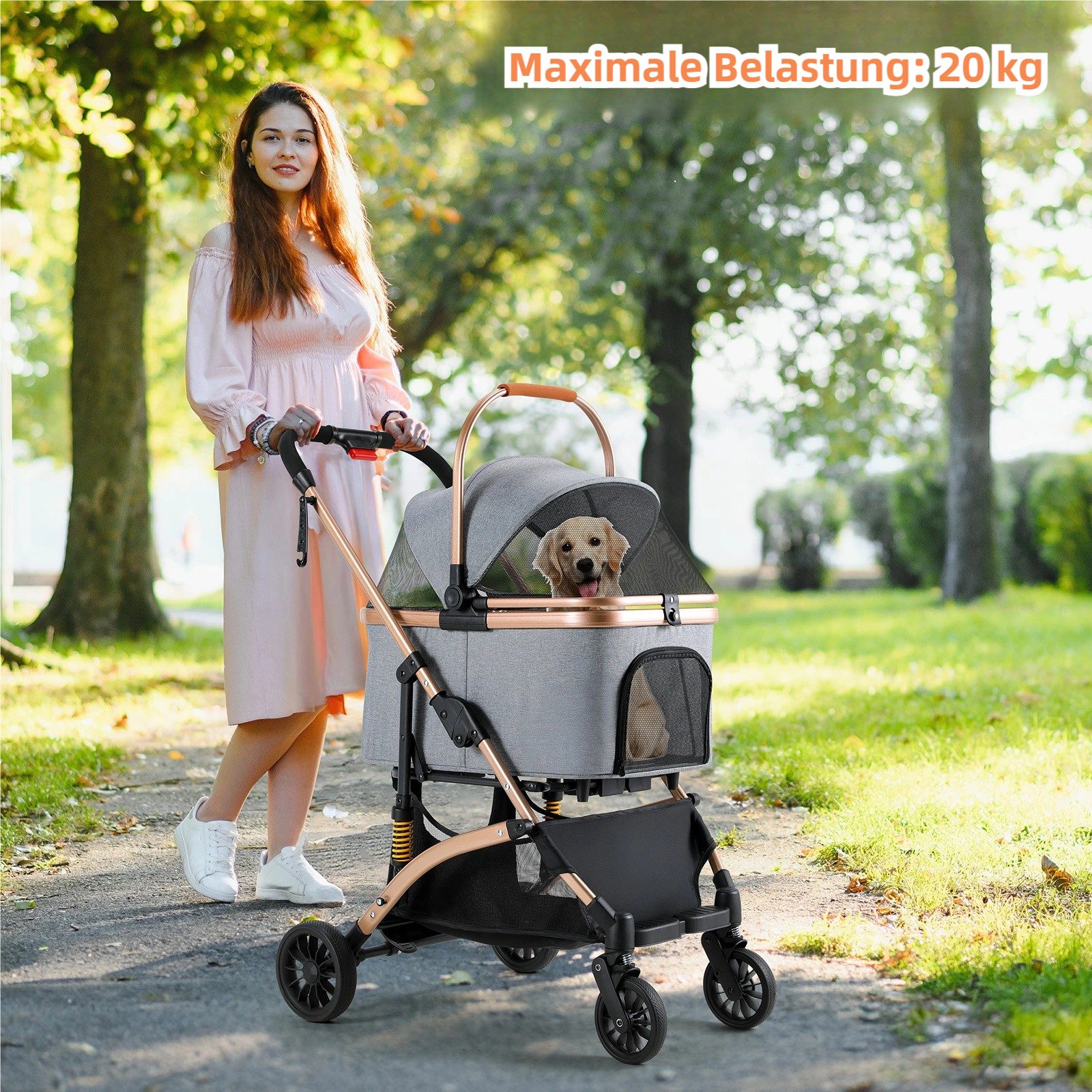 TLGREEN Hundebuggy klappbar, Leichtes Aluminium Gestell und atmungsaktives Mesh, (Hundewagen, Stoßfest & platzsparend für kleine Hunde/Katzen), Ideal für Reisen, Spaziergänge und Tierarztbesuche
