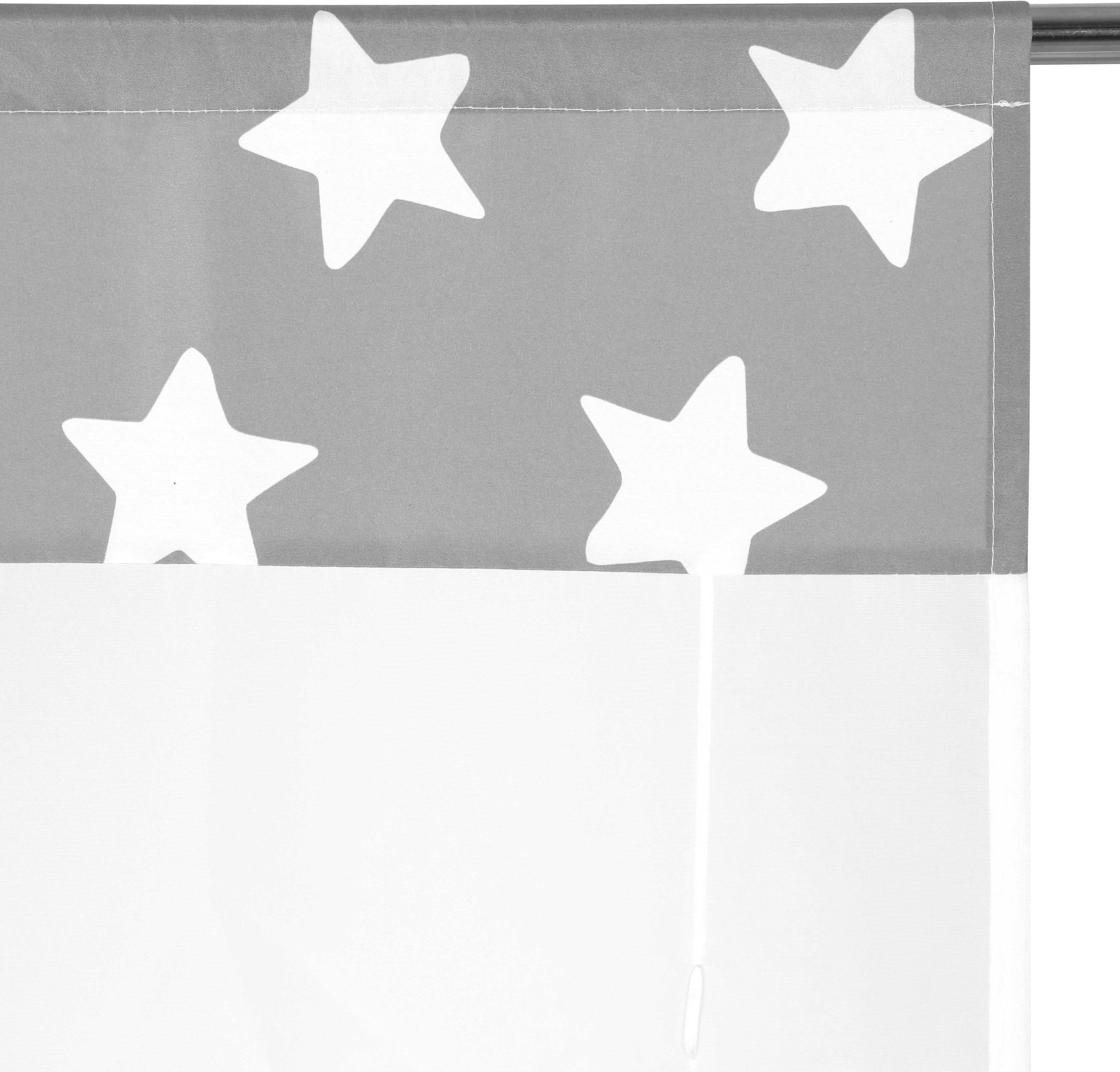 Lüttenhütt, mit Bändchenrollo weiß/grau Stern, Stangendurchzug