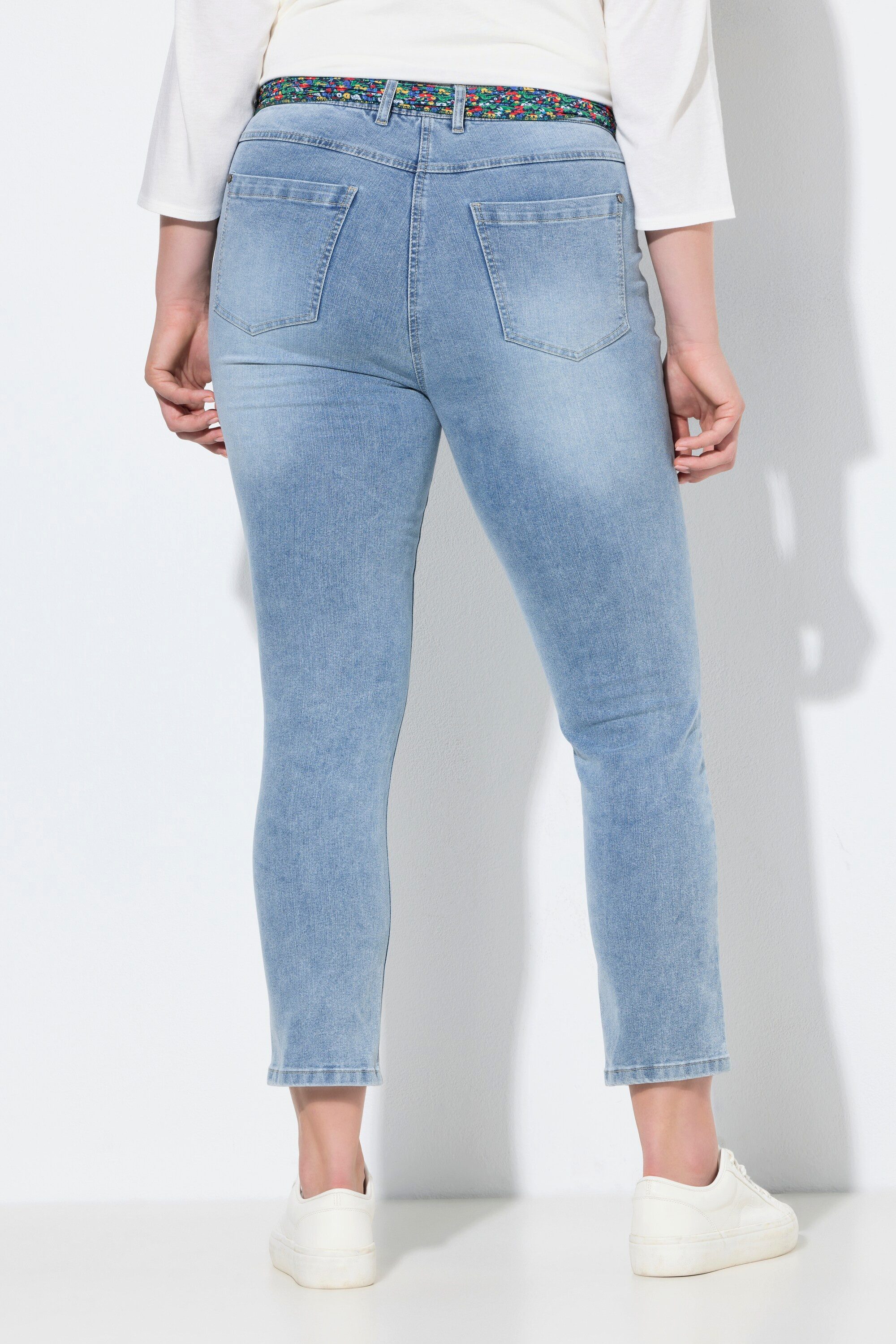 Ulla Popken Regular-fit-Jeans Jeans Sarah Tuchgürtel verkürzt schmales Bein