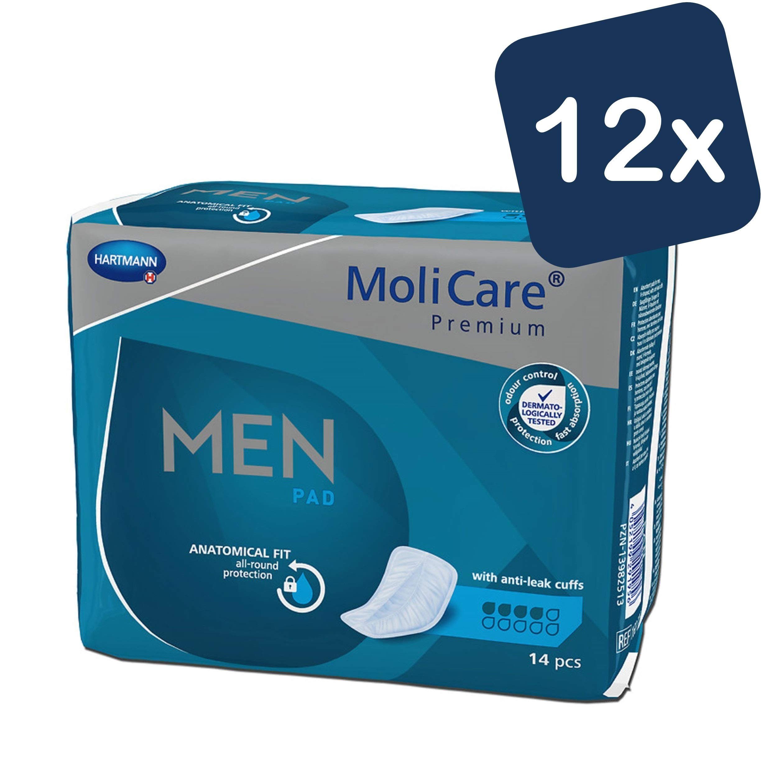 Molicare Einlage Premium MEN PAD: Inkontinenz-Einlage für Männer bei Blasenschwäche, 4 Tropfen, v-förmige Passform, 14 Stück (12x14)
