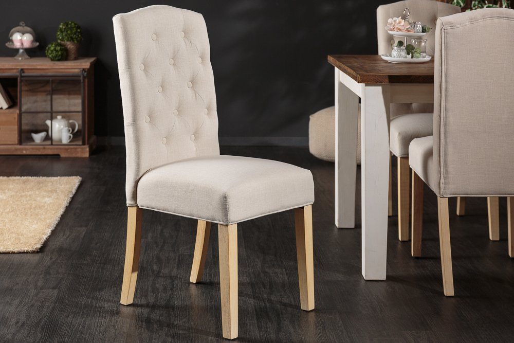 riess-ambiente Polsterstuhl CASTLE beige/natur - Strukturstoff, Holzbeine, mit Ziersteppung (Einzelartikel, 1 St), Landhaus & Chesterfield-Kombination - ideal f – Bild 3 von 5