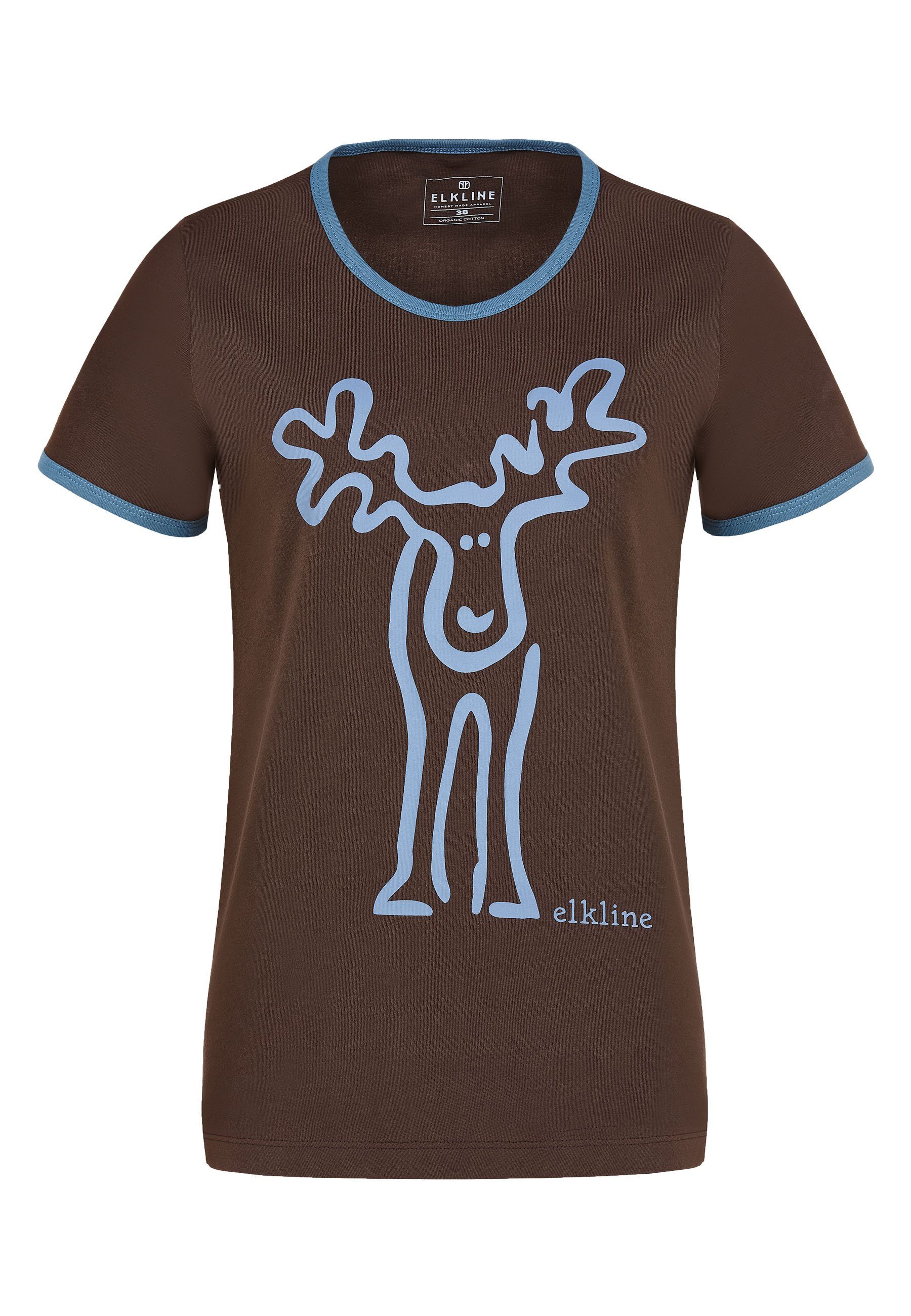 Elkline T-Shirt Rudolfine Brust Elch - Rücken Retro Print und ashblue chocolate