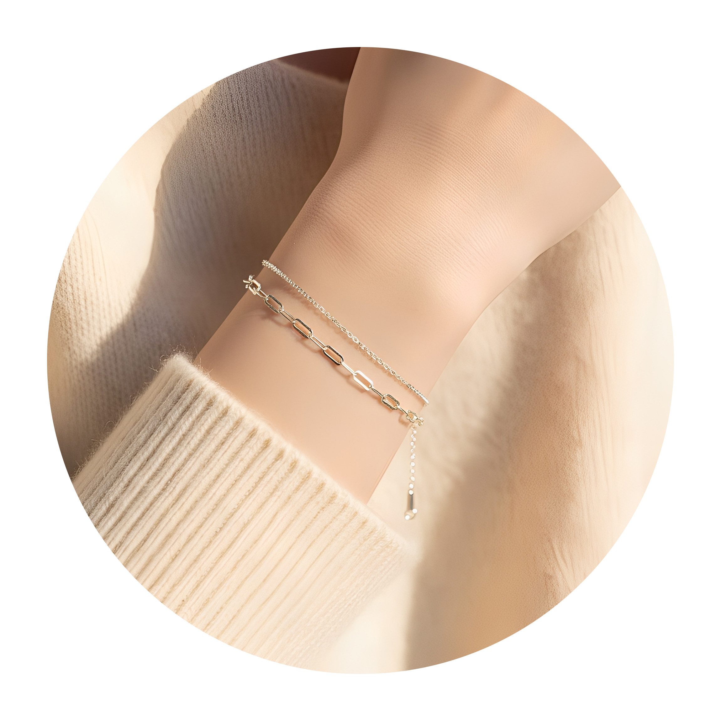 Color Design Silberarmband Zweireihiges Armband mit Gliederkette geometrischem Design